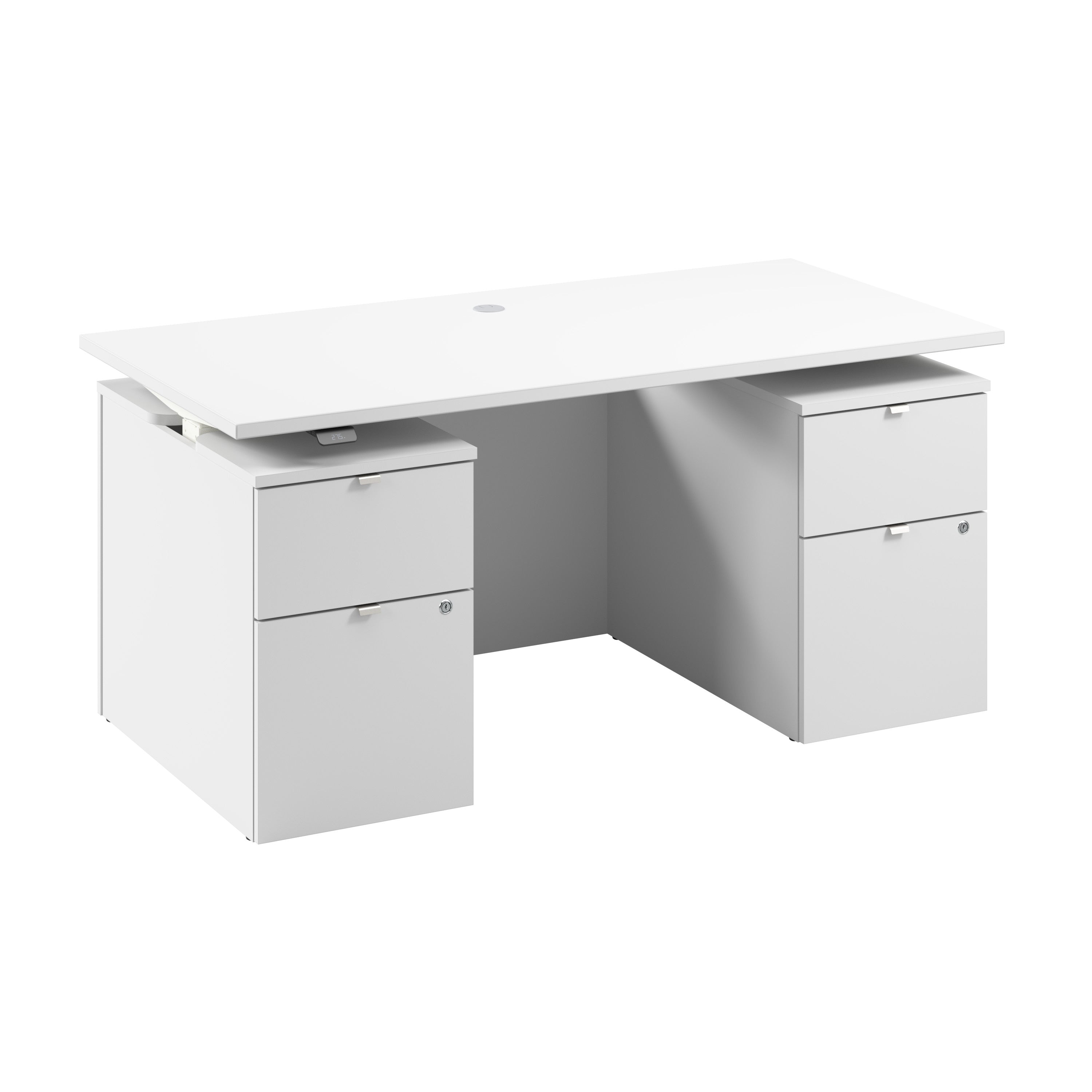 Bush Business Furniture Stratus&nbsp;60W x&nbsp;30D Electric Standing Desk with Drawers and Modesty Panel in White with White Base - 59.45" Width x 29.37" Depth x 27.44" Height