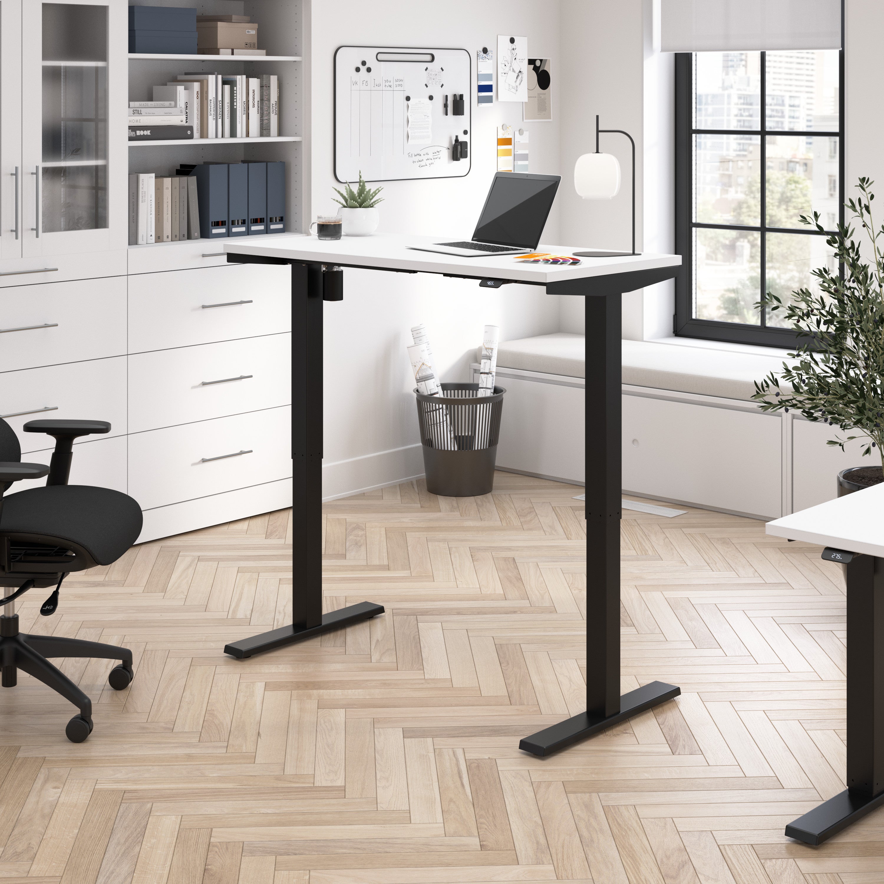 Bush Business Furniture Move 40 Series 48W x 24D Electric Height Adjustable Standing Desk in White with Black Base - 47.6" Width x 23.35" Depth x 28.17" Height