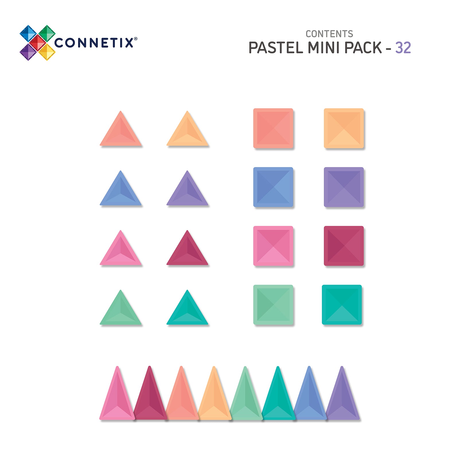Magnetic Tiles Pastel Mini Pack, 32 Pieces