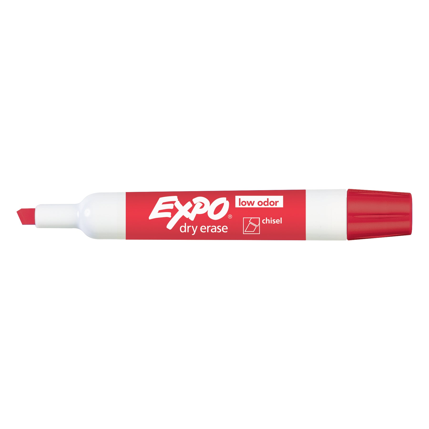 Low-Odor Dry Erase Markers, Chisel Tip, Red, Box of 12