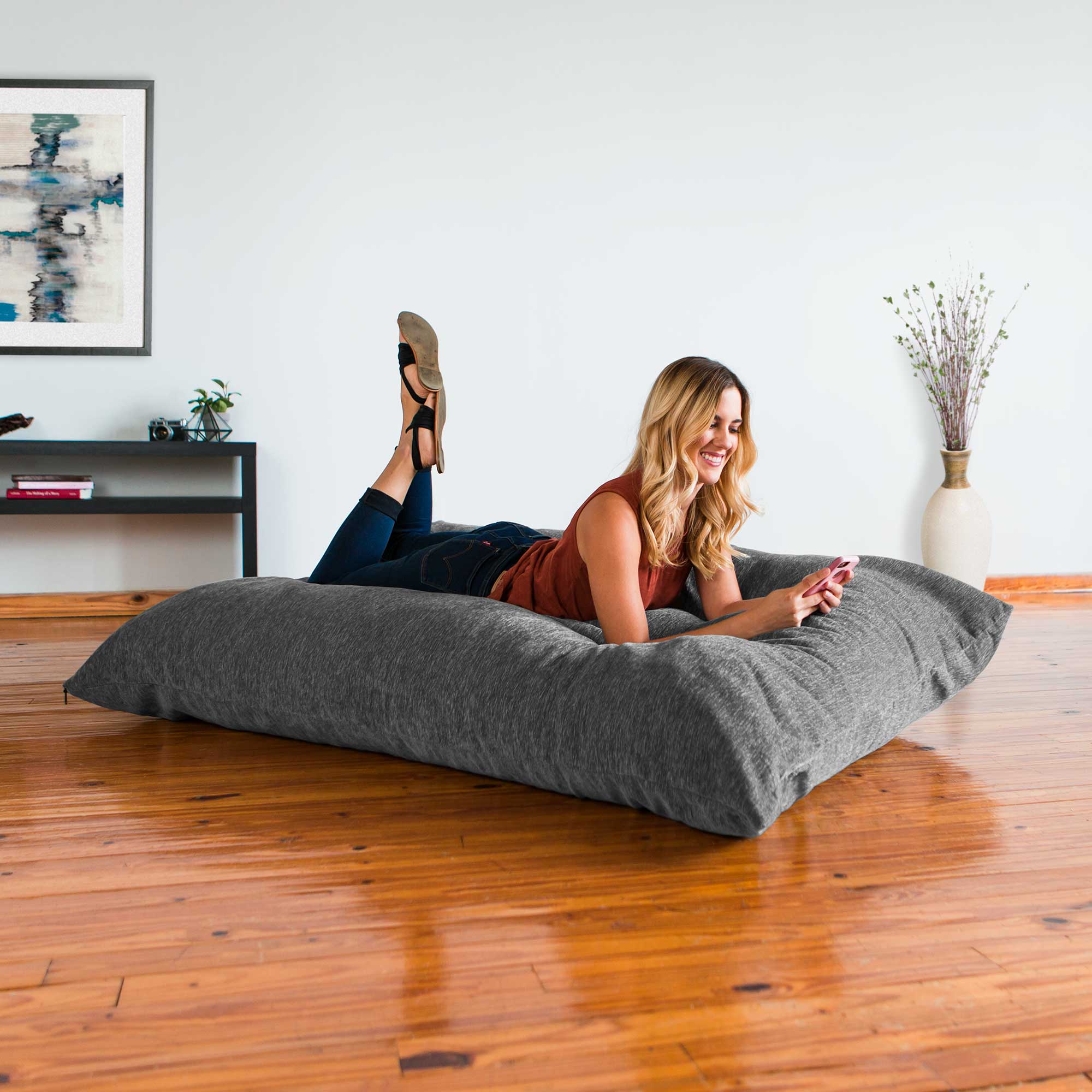 Jaxx Bean Bags Jaxx Floor Pillow Bean Bag Lounger with Chenille Cover Grey…