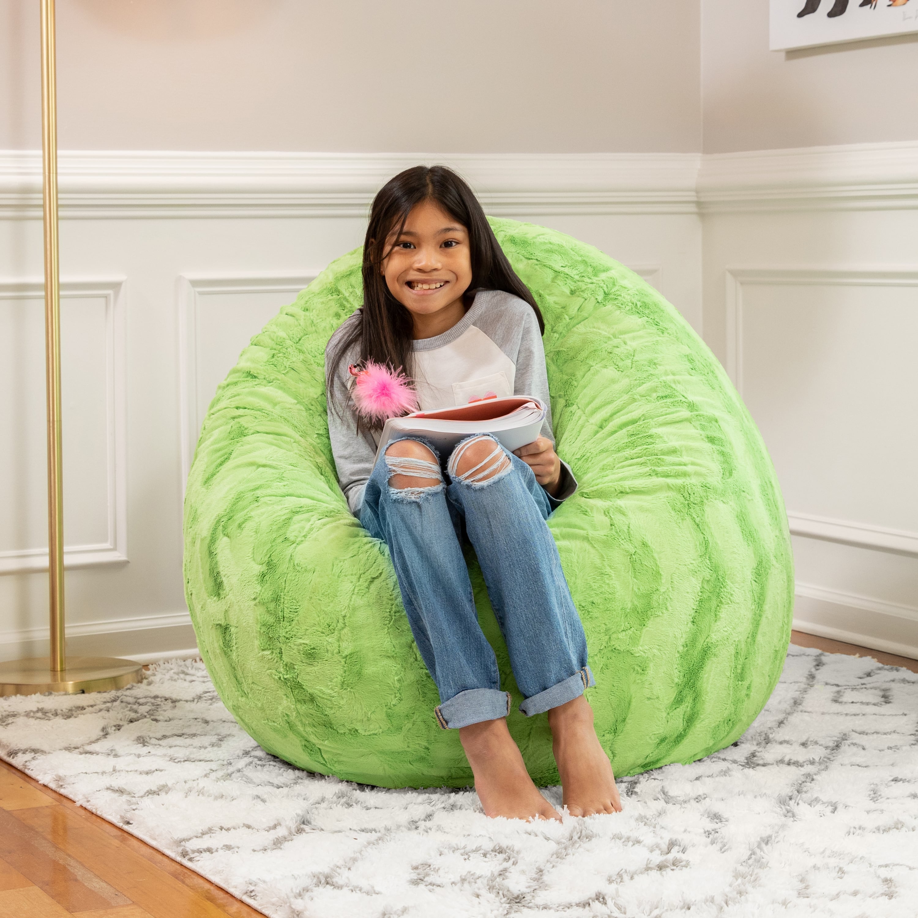 Jaxx Cocoon 4 Foot Bean Bag Chair - Faux Fur, Lime Green