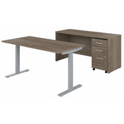 Bush Business Furniture Studio C 60W Height Adjustable Standing Desk with Credenza and File Cabinet in Modern Hickory - 59.45" Width x 82.8" Depth x 47.69" Height