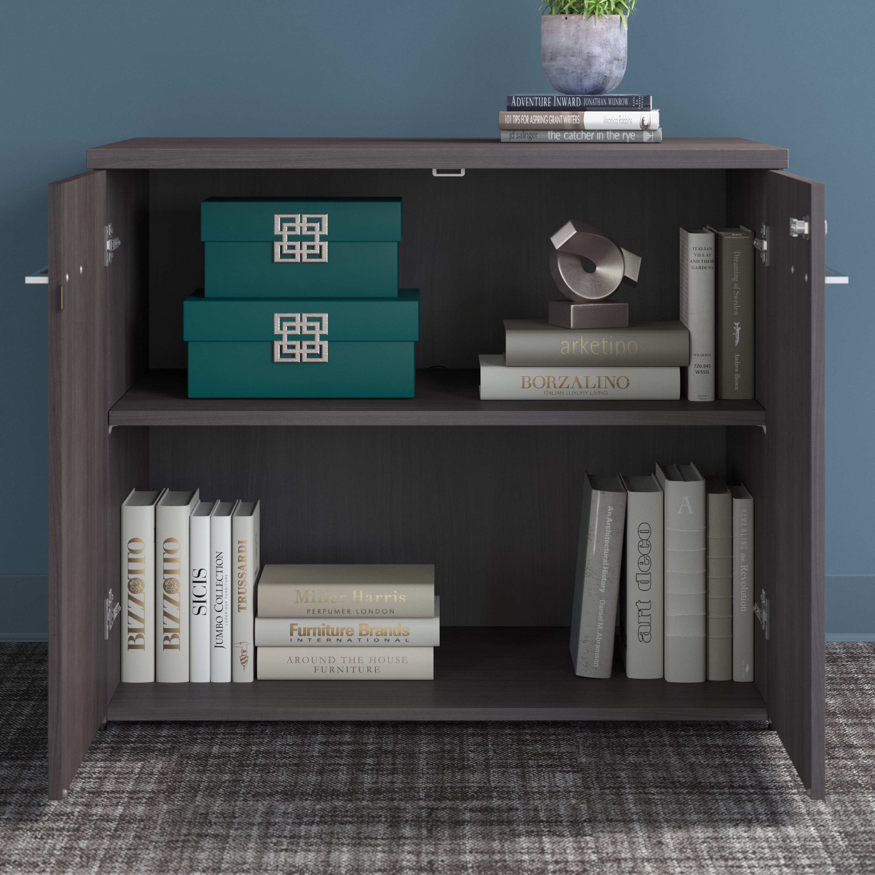 Bush Business Furniture Office 500 36W Tall Storage Cabinet with Doors and Shelves in Storm Gray - 35.67" Width x 23.35" Depth x 70.09" Height