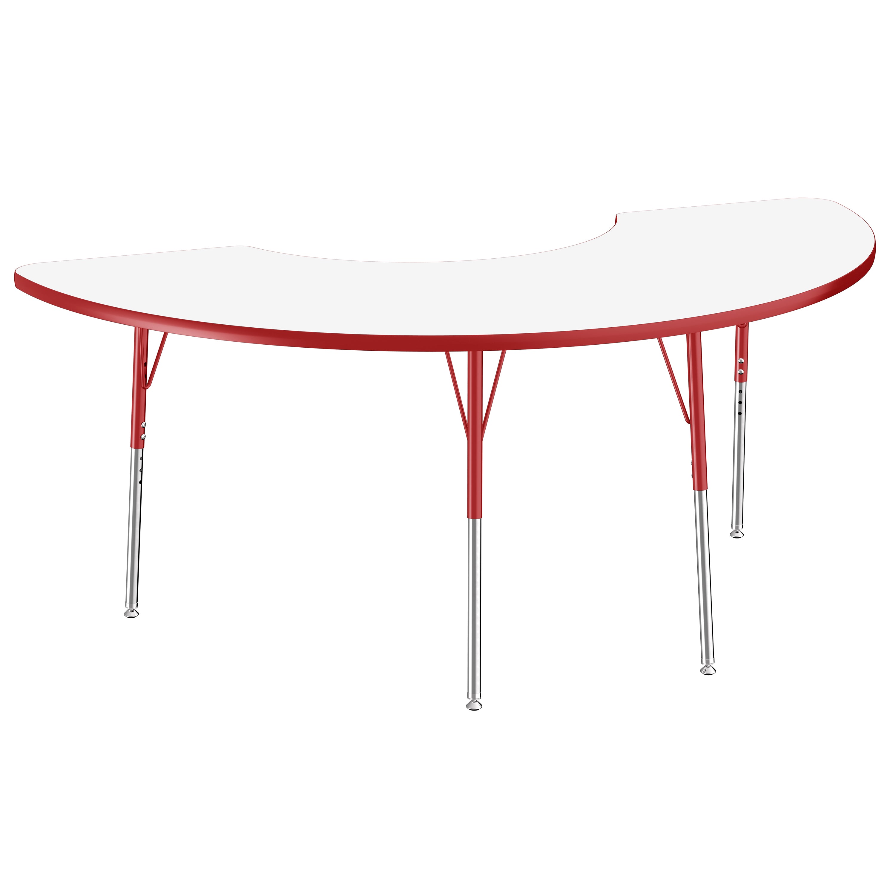 36" x 72" Half Moon Dry-Erase Activity Table with Adjustable Standard Swivel Glide Legs - Whiteboard/Red