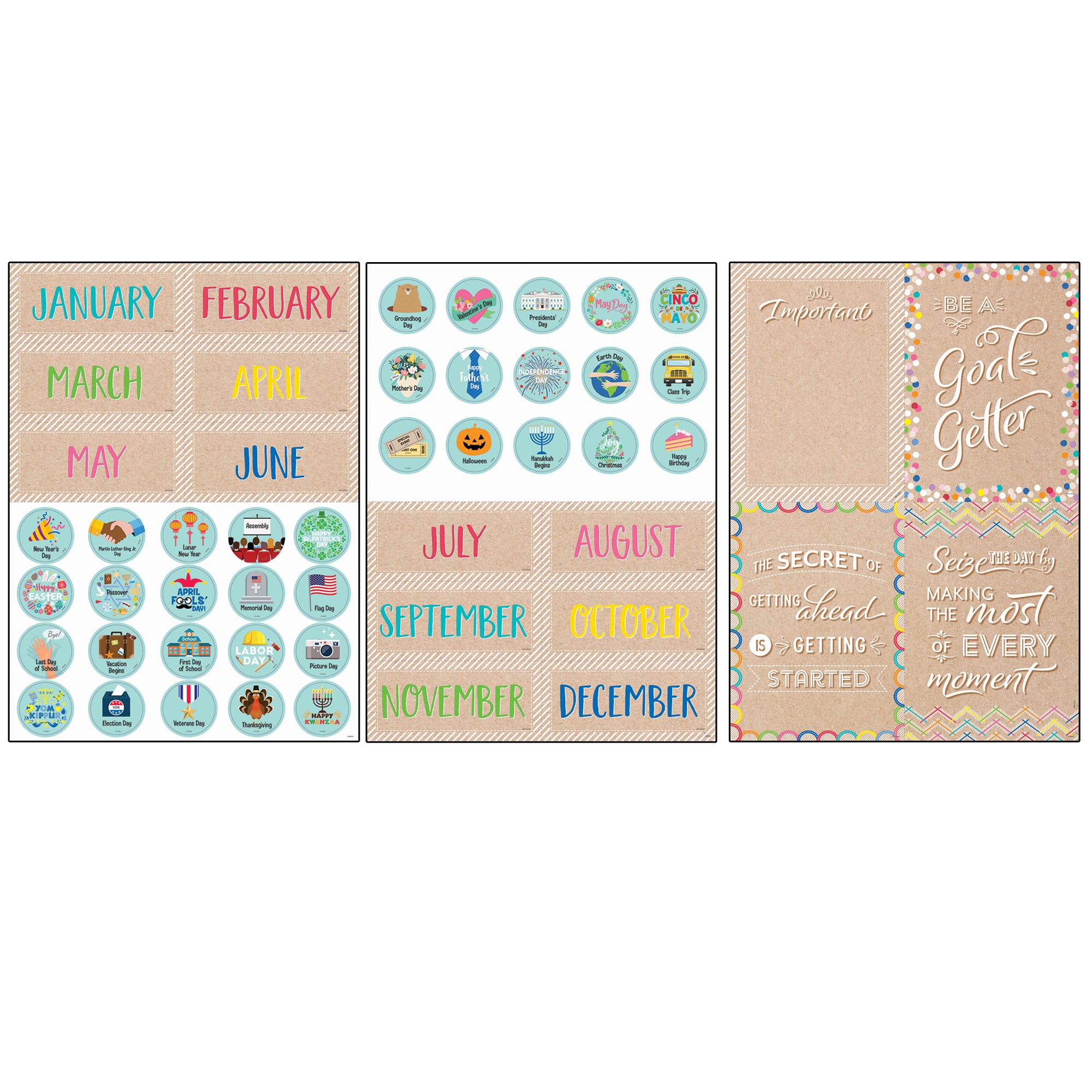 Krafty Pop Calendar Set Bulletin Board Set, 87 Pieces