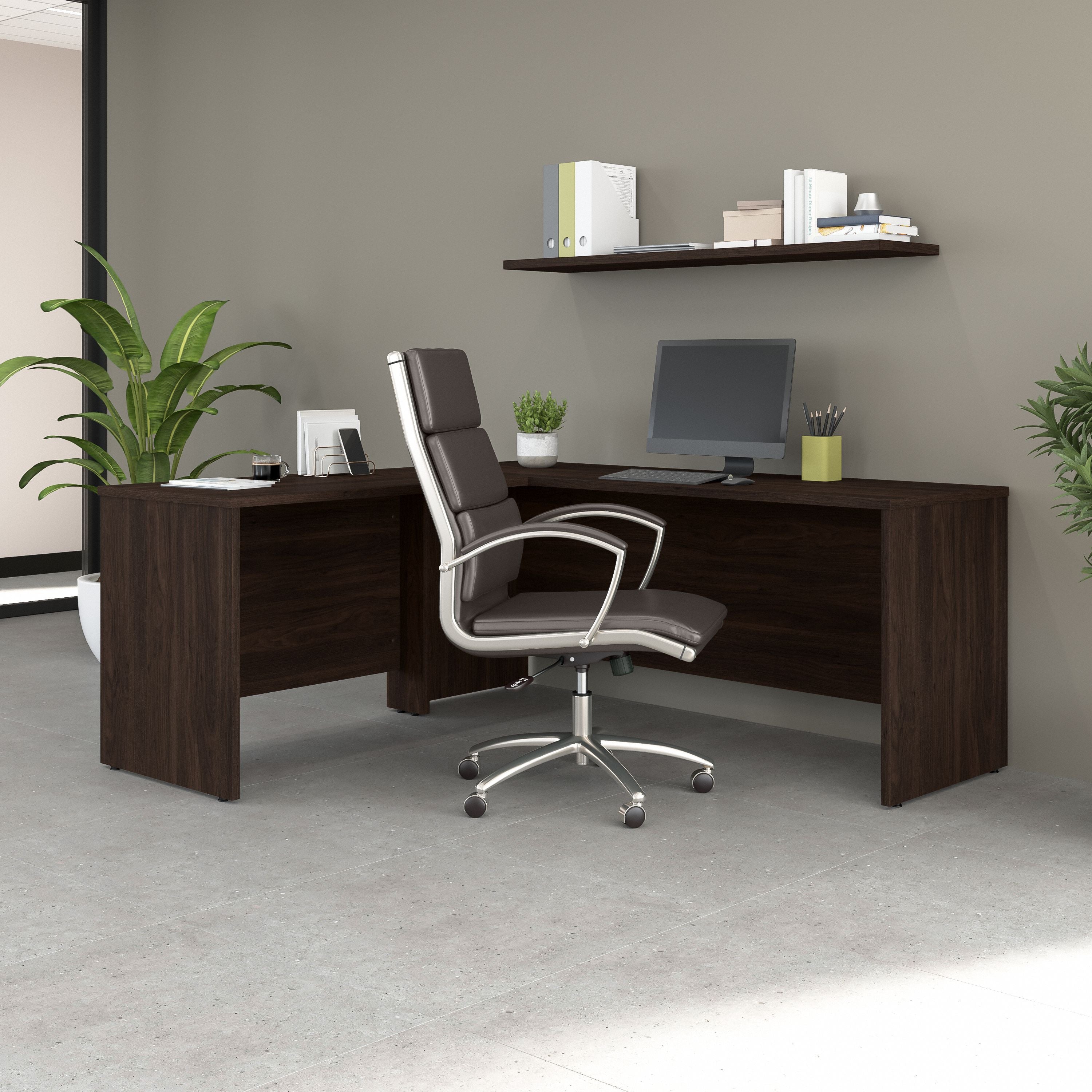 Bush Business Furniture Studio C 72W x 24D L Shaped Desk with 42W Return in Black Walnut - 71.02" Width x 65" Depth x 29.84" Height