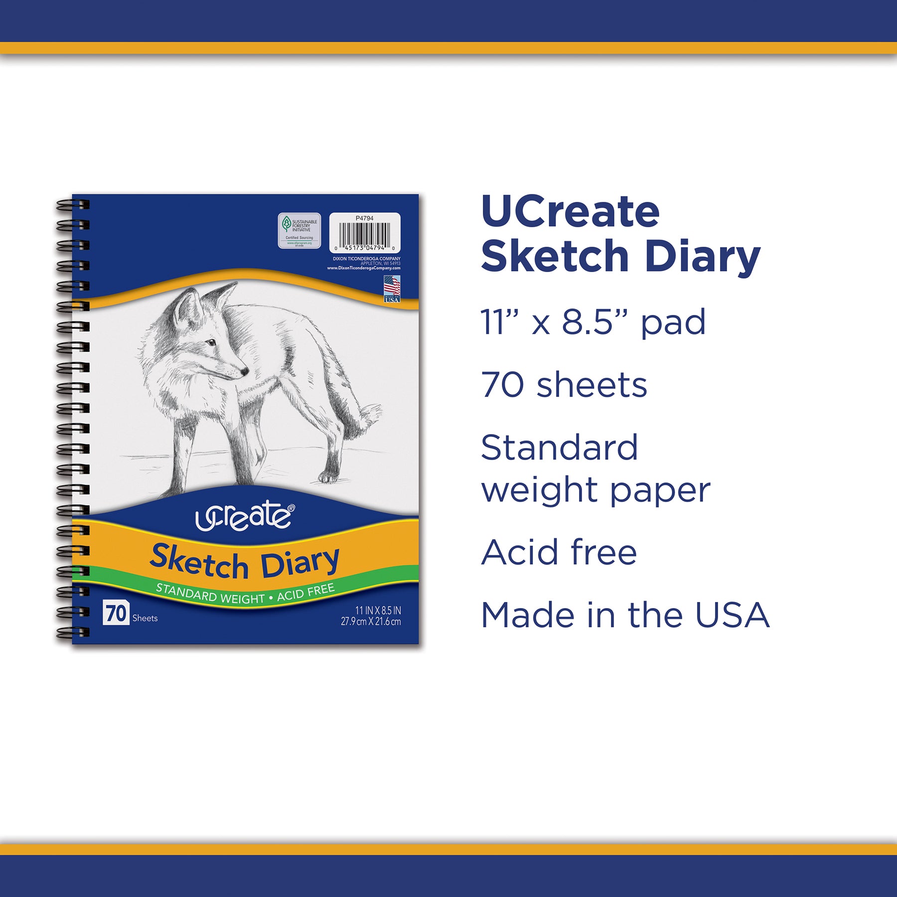 Sketch Diary, Standard Weight, 11" x 8-1/2", 70 Sheets