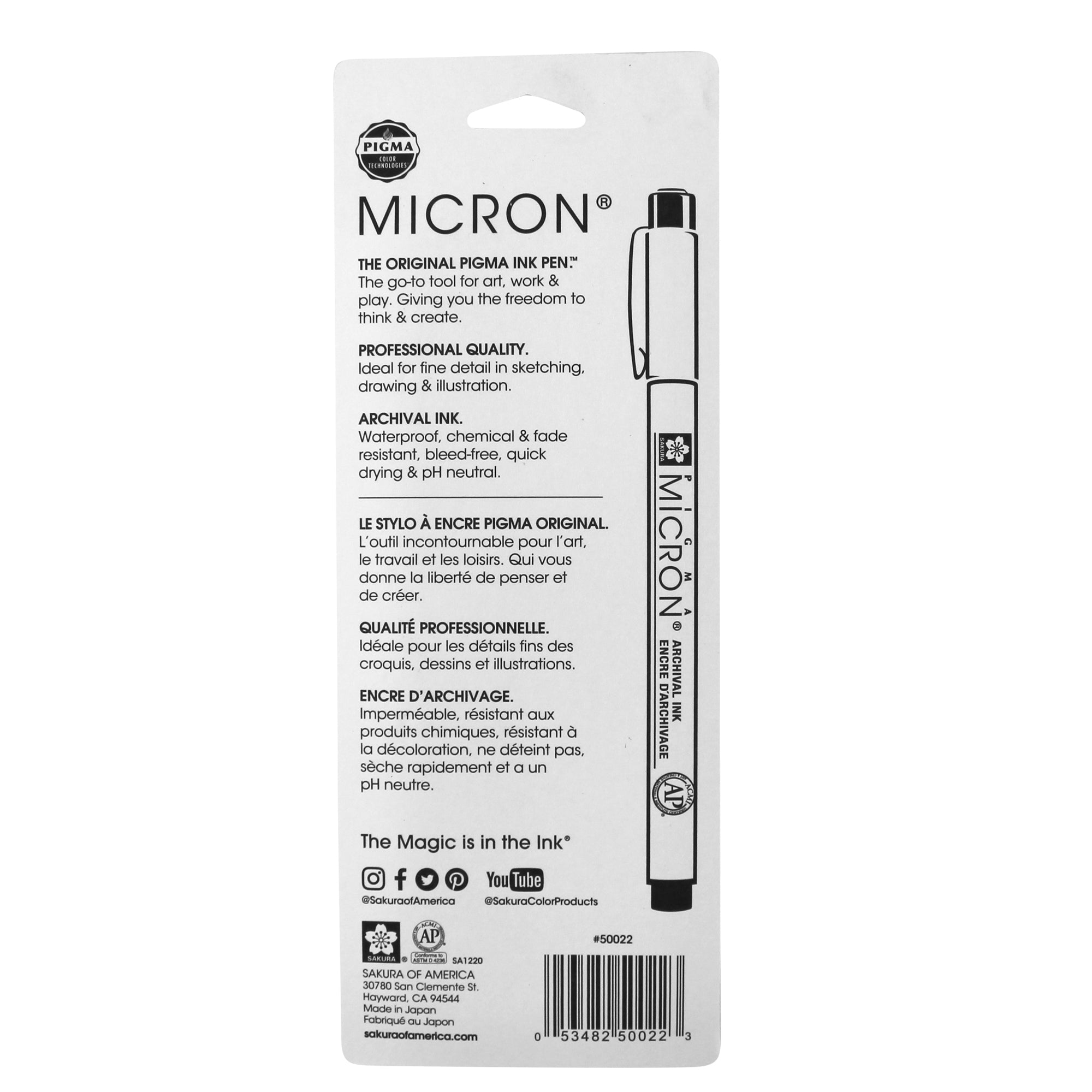 Pigma Micron Pens, Size 05 Fine Point, Black, 3-Pack, Blister Pack