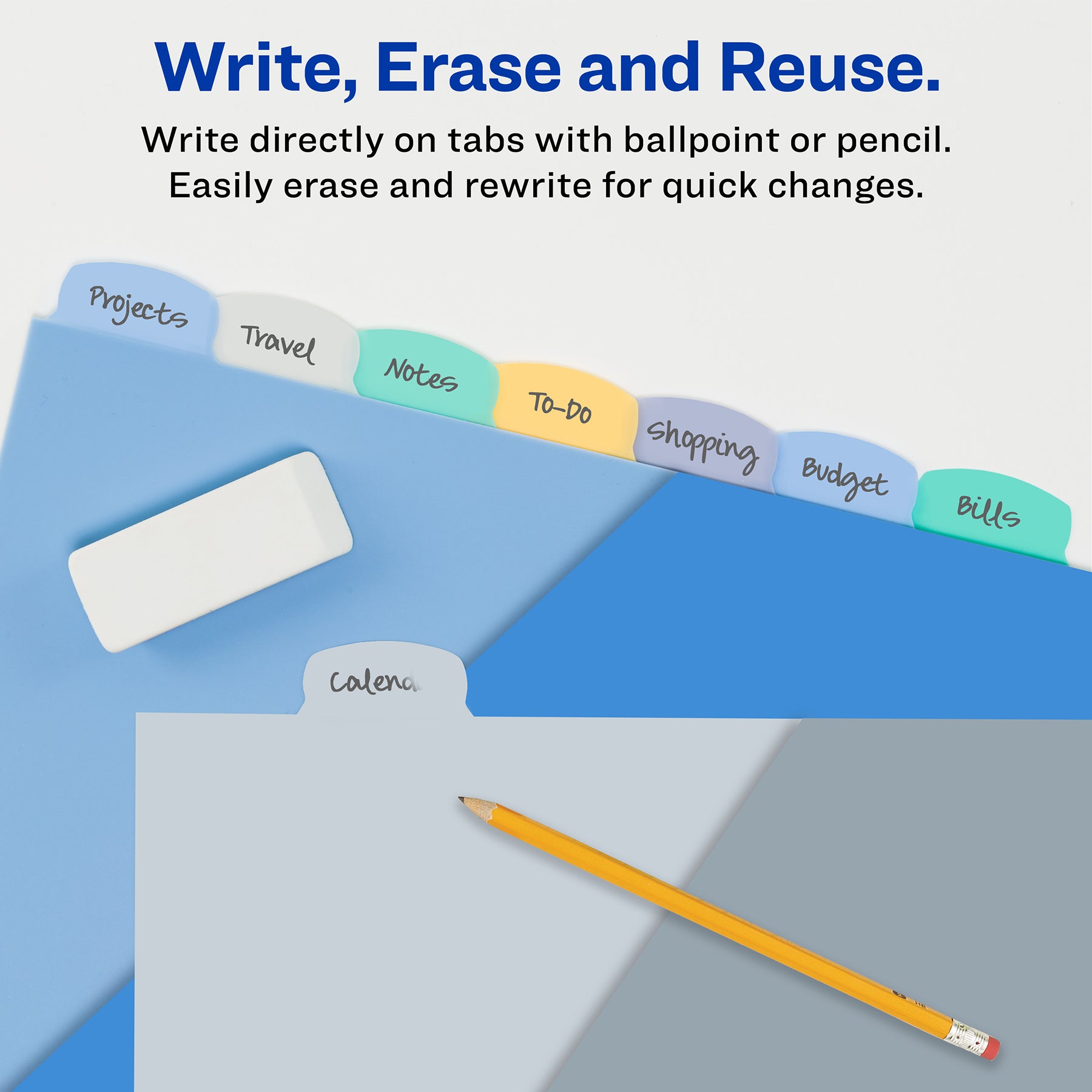 Write & Erase Pocket Plastic Dividers, 8-Tab Set, Multicolor, 1 Set