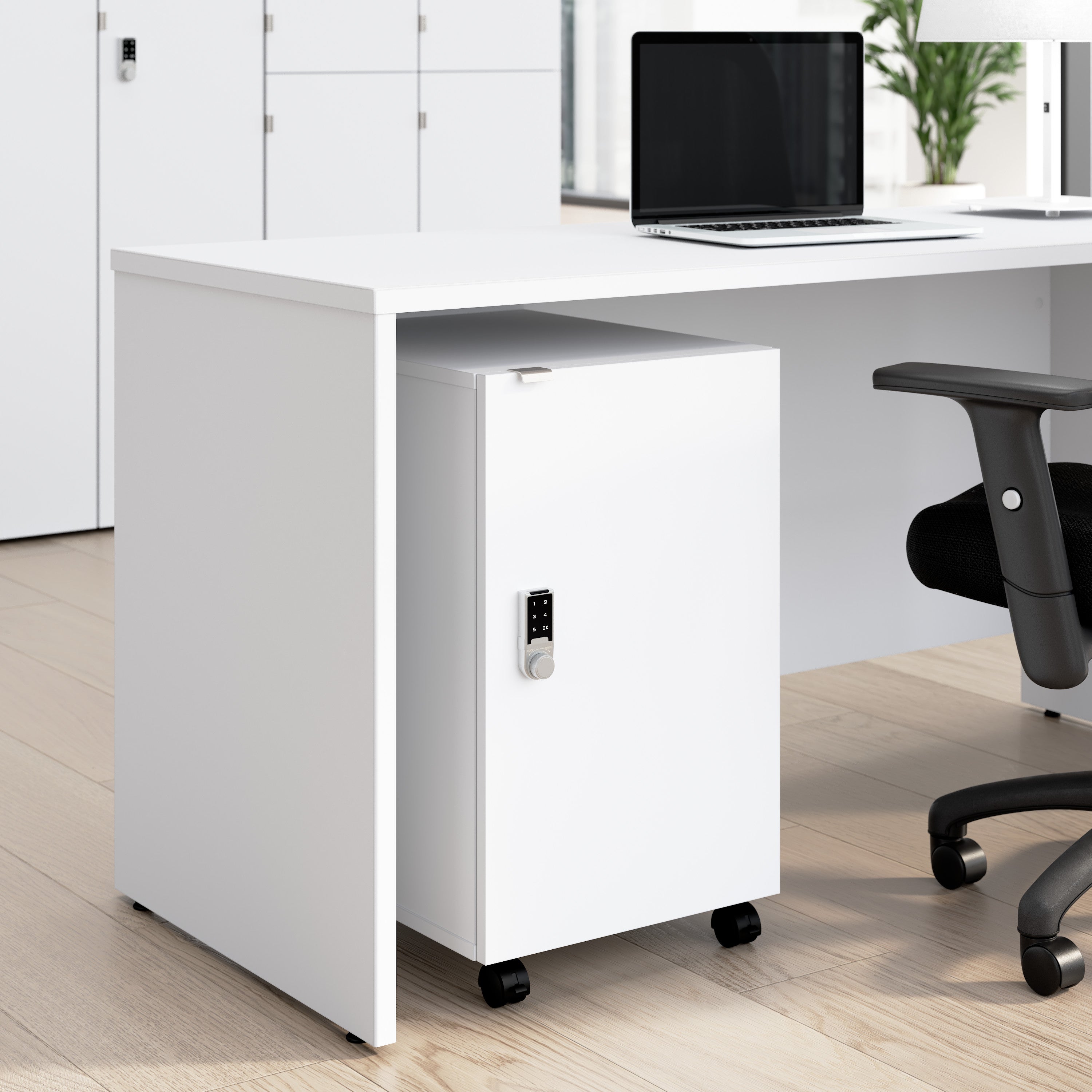 Bush Business Furniture Assure Mobile File Cabinet with Drawer, Door, and Keypad Lock in White - 15.65" Width x 20.24" Depth x 25.91" Height