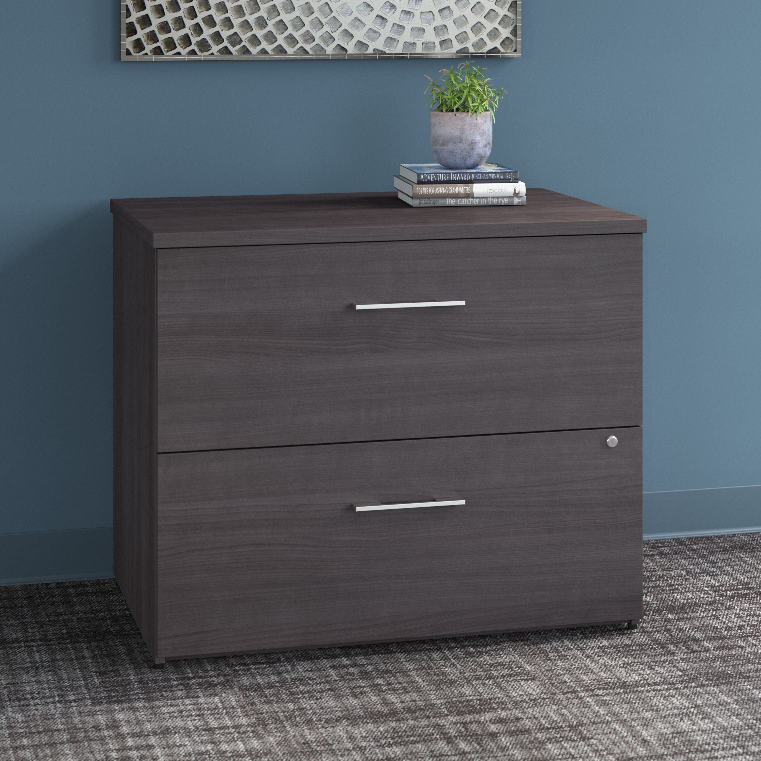 Bush Business Furniture Office 500 36W 2 Drawer Lateral File Cabinet in Storm Gray - Assembled - 35.67" Width x 23.35" Depth x 29.84" Height