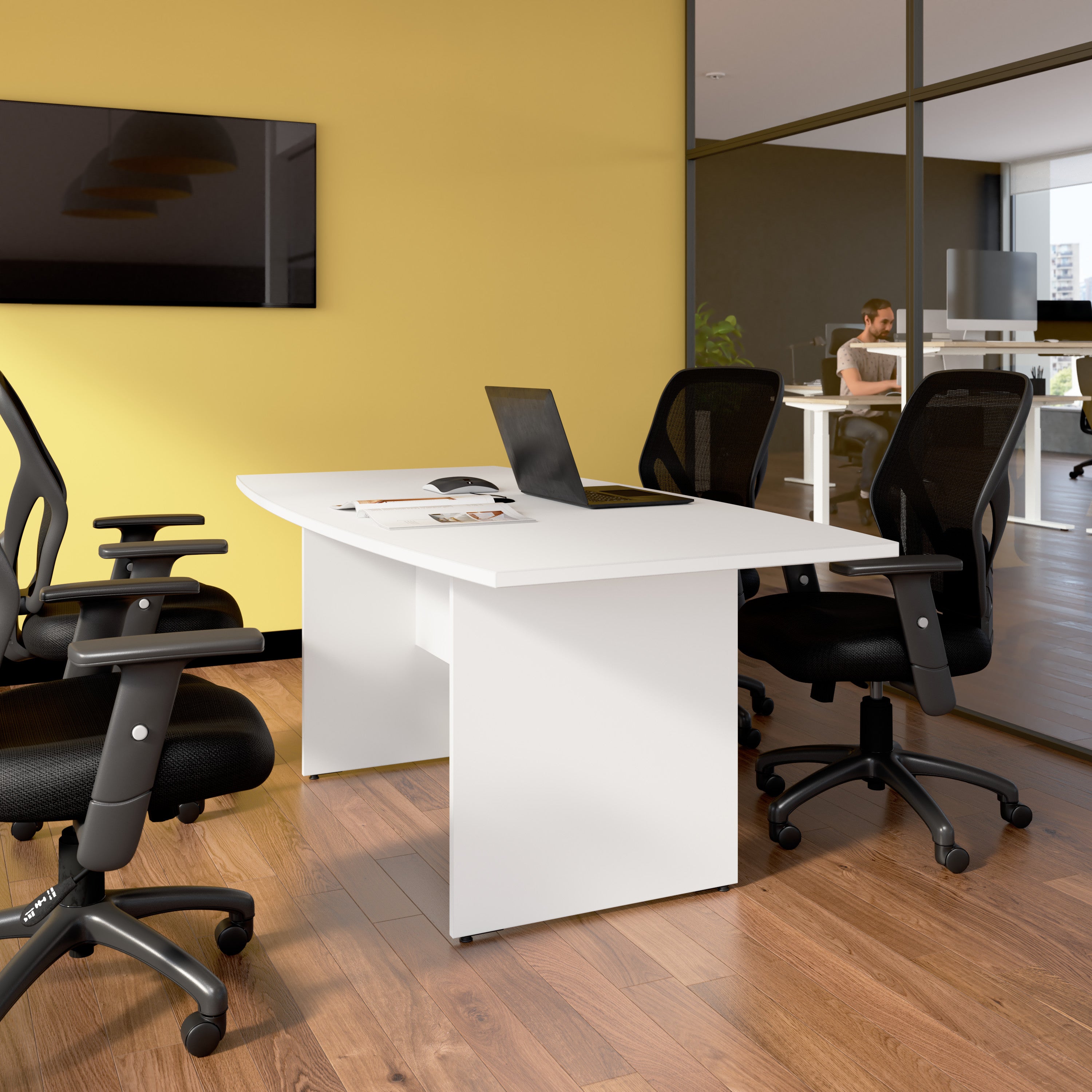 Bush Business Furniture 72-inch Office Conference Table with Wood Base in White - 71.54" Width x 35.98" Depth x 28.65" Height