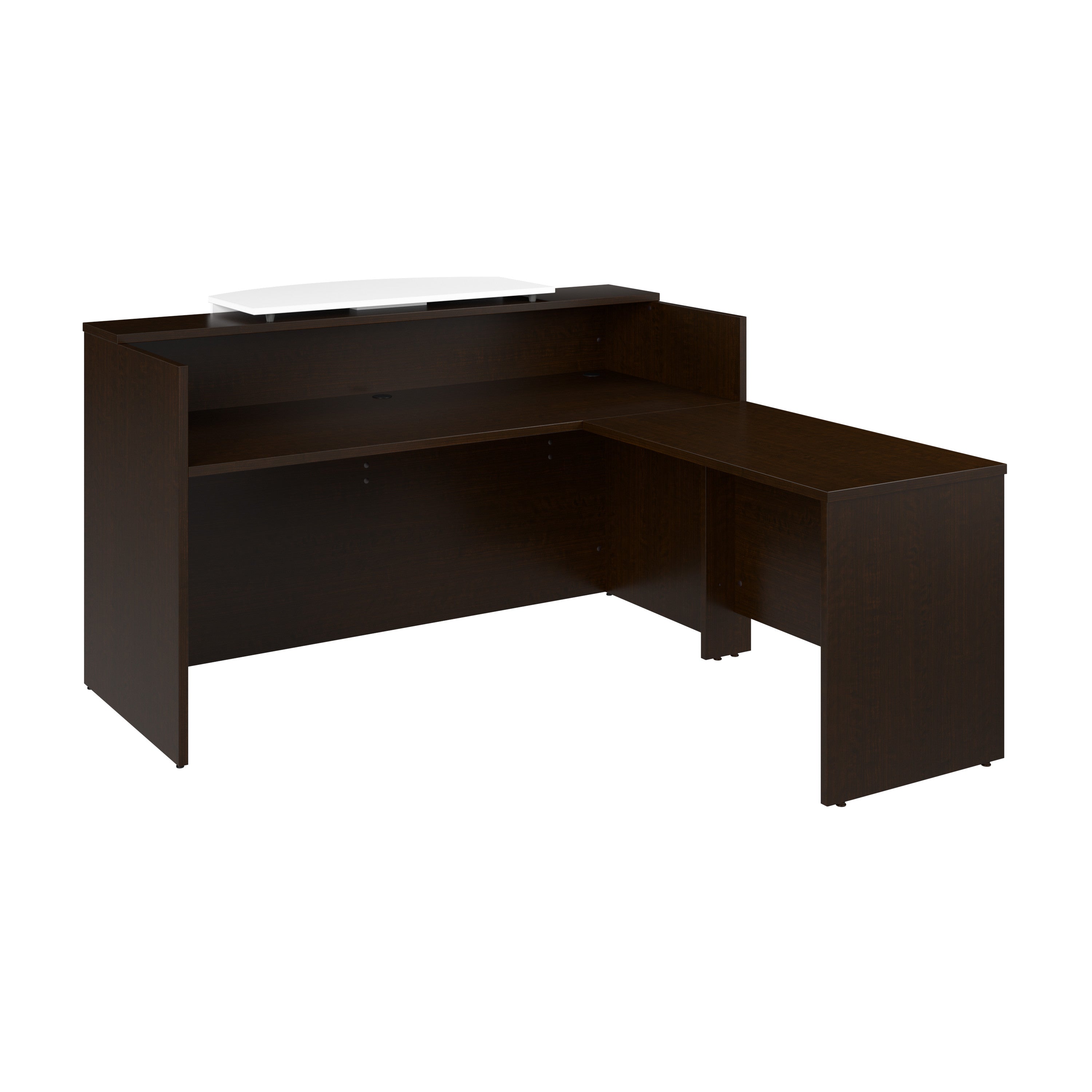 Bush Business Furniture Arrive 72W x 72D L Shaped Reception Desk with Counter in Mocha Cherry - 71.02" Width x 71.14" Depth x 40.35" Height