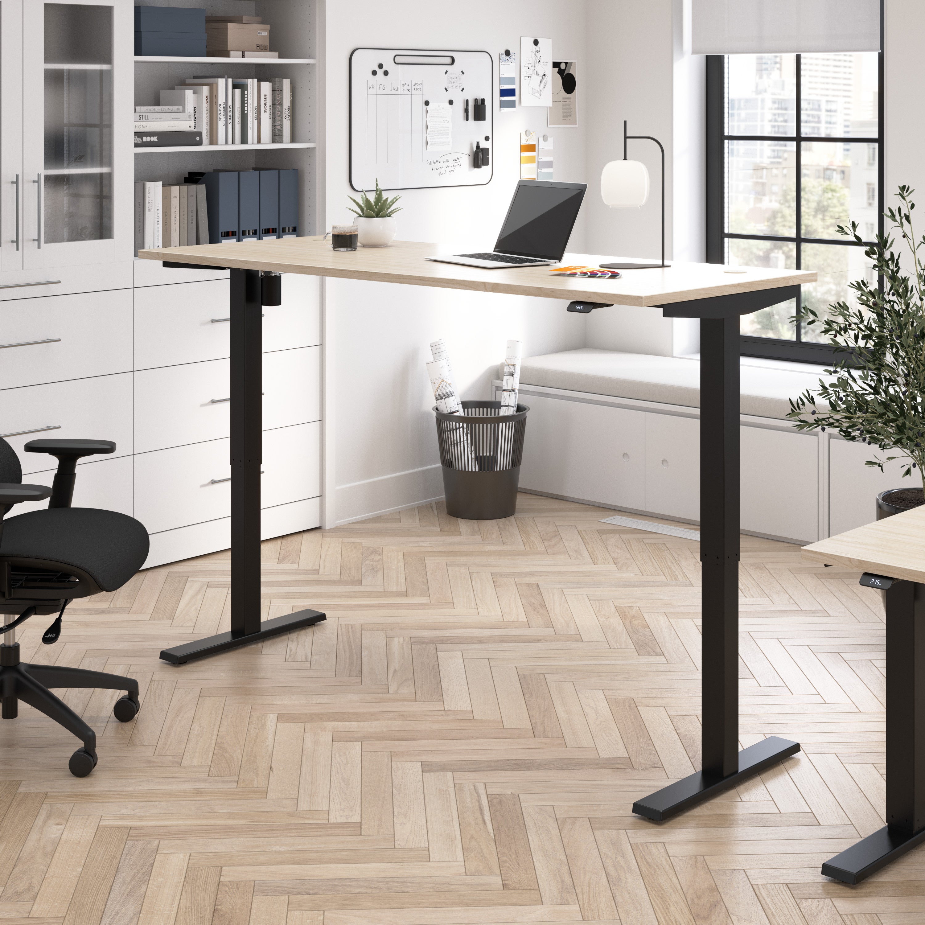 Bush Business Furniture Move 40 Series 72W x 30D Electric Height Adjustable Standing Desk in Natural Elm with Black Base - 71.02" Width x 29.37" Depth x 28.17" Height