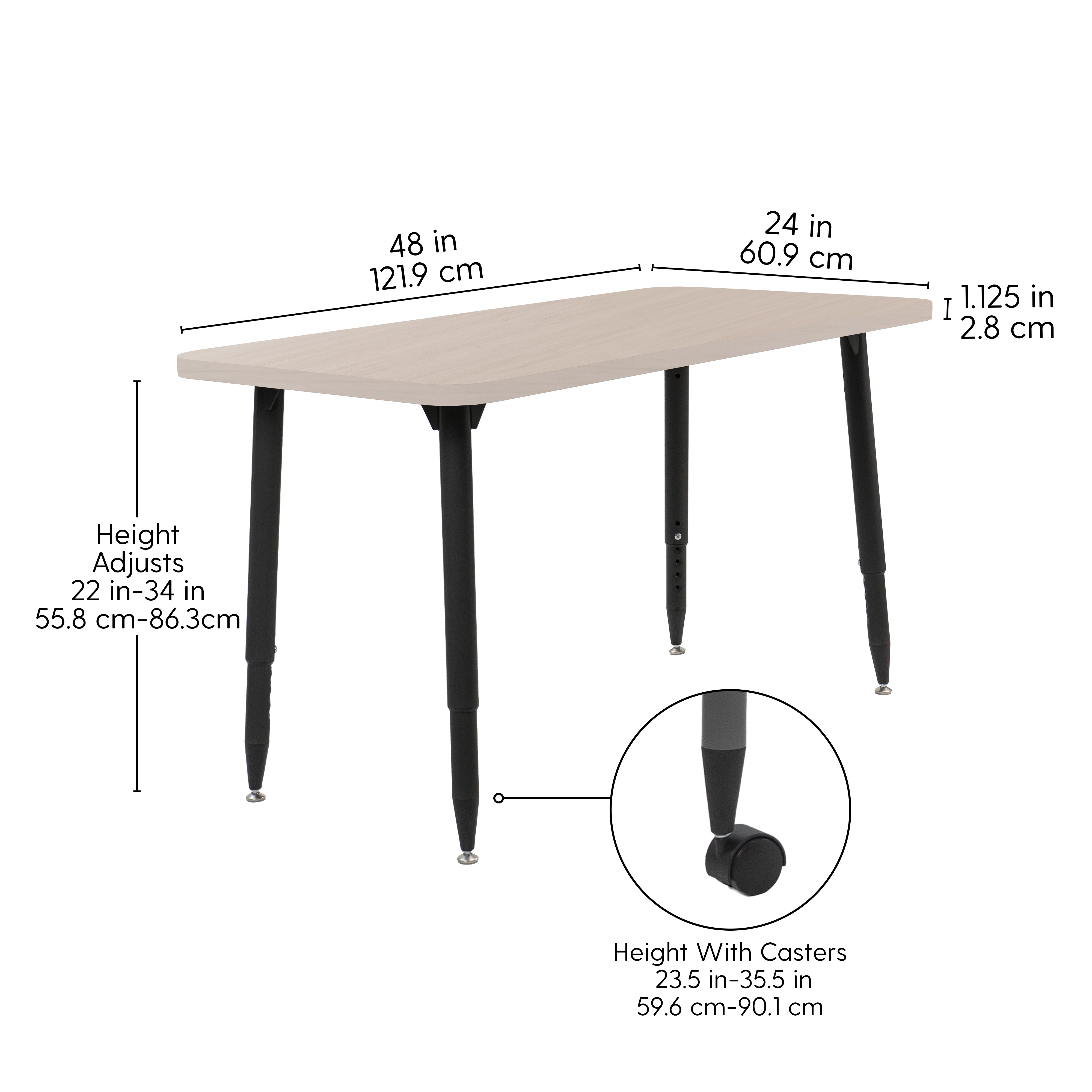 Adapte 24" x 48" Rectangle Woodgrain Activity Table with Adjustable Tapered Legs - Asian Sand/Black