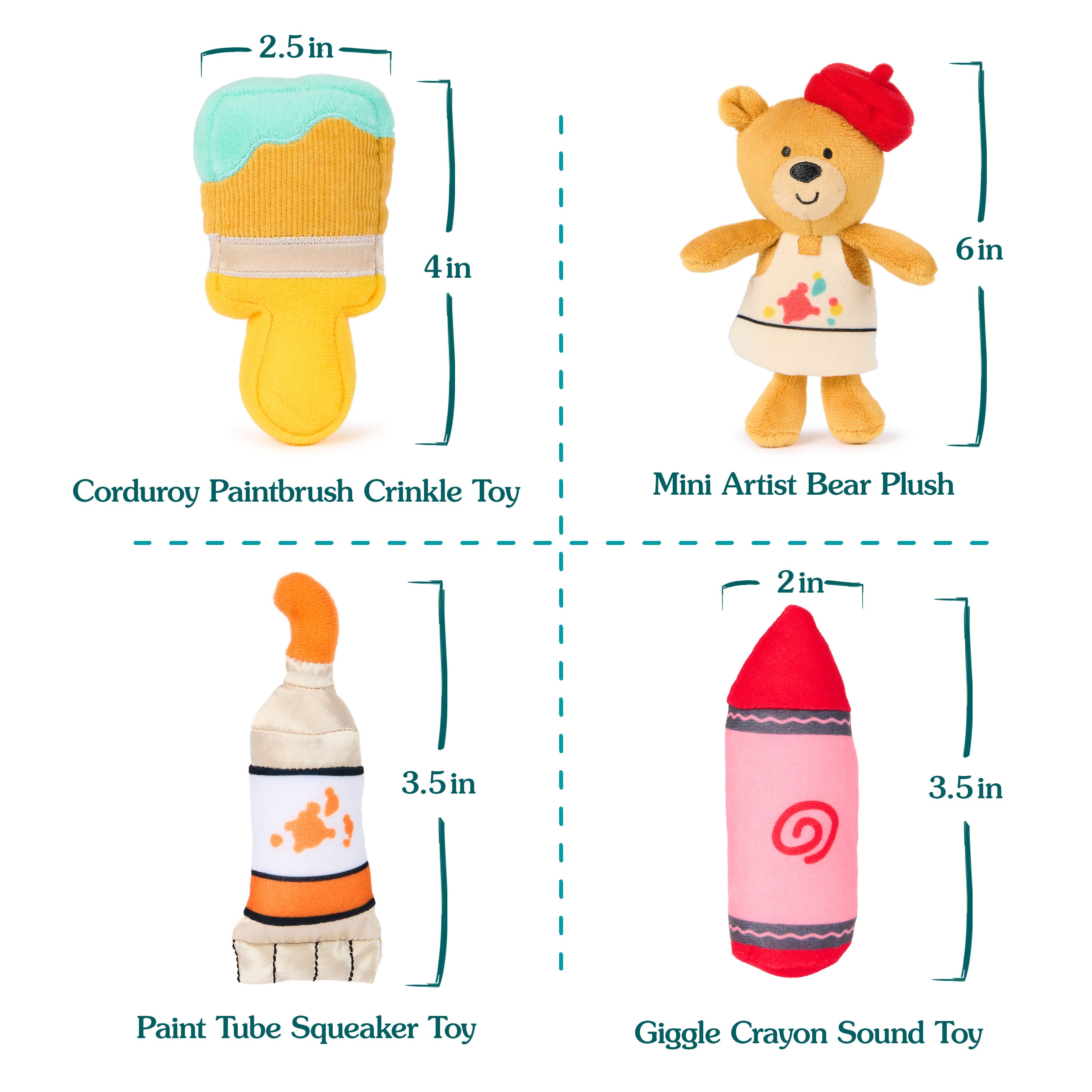 Baby GUND My Little Artist 5-Piece Plush Playset with Rattle, Squeaker and Crinkle Plush Toys, Sensory Toy for Babies and Newborns, 7.5”