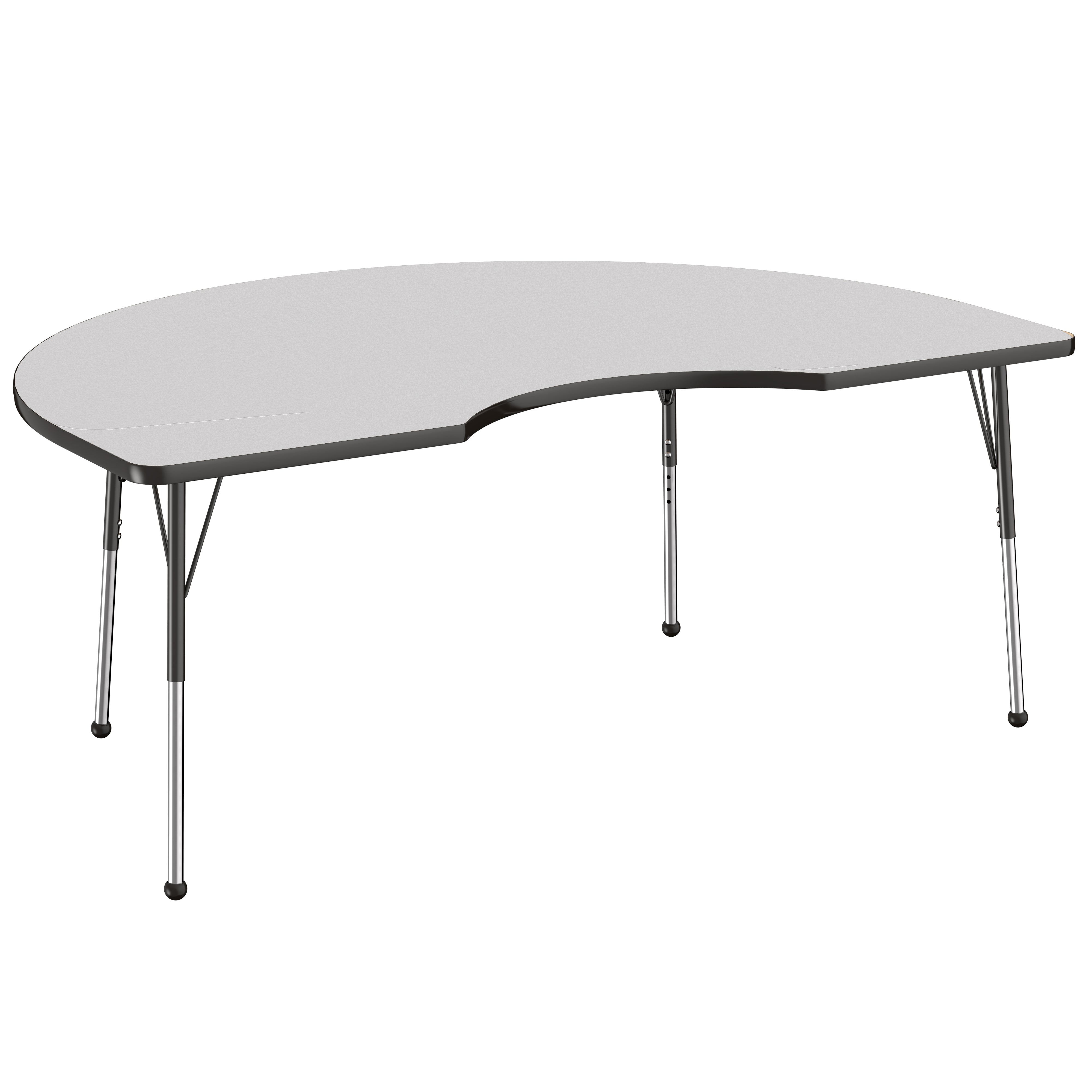 48" x 72" Kidney Thermofused Activity Table with Adjustable Standard Ball Glide Legs - Gray/Black