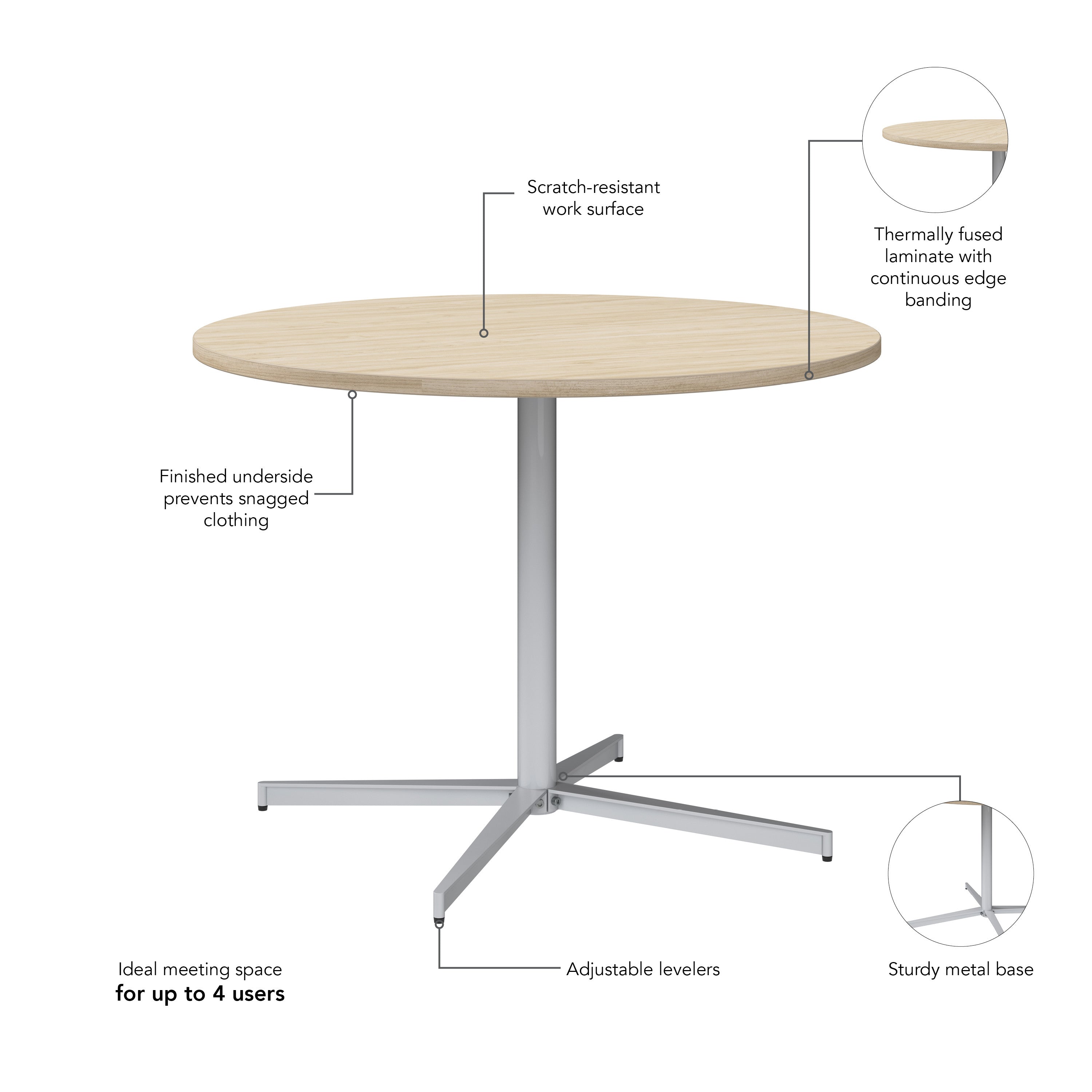 Bush Business Furniture 42-inch Round Conference Table with Metal Base in Natural Elm - 41.38" Width x 41.38" Depth x 30.33" Height