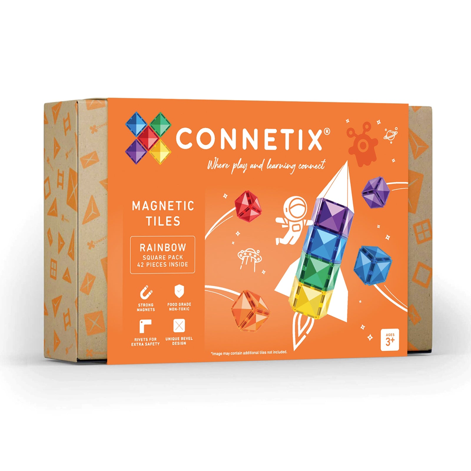 Magnetic Tiles Rainbow Square Pack, 42 Pieces