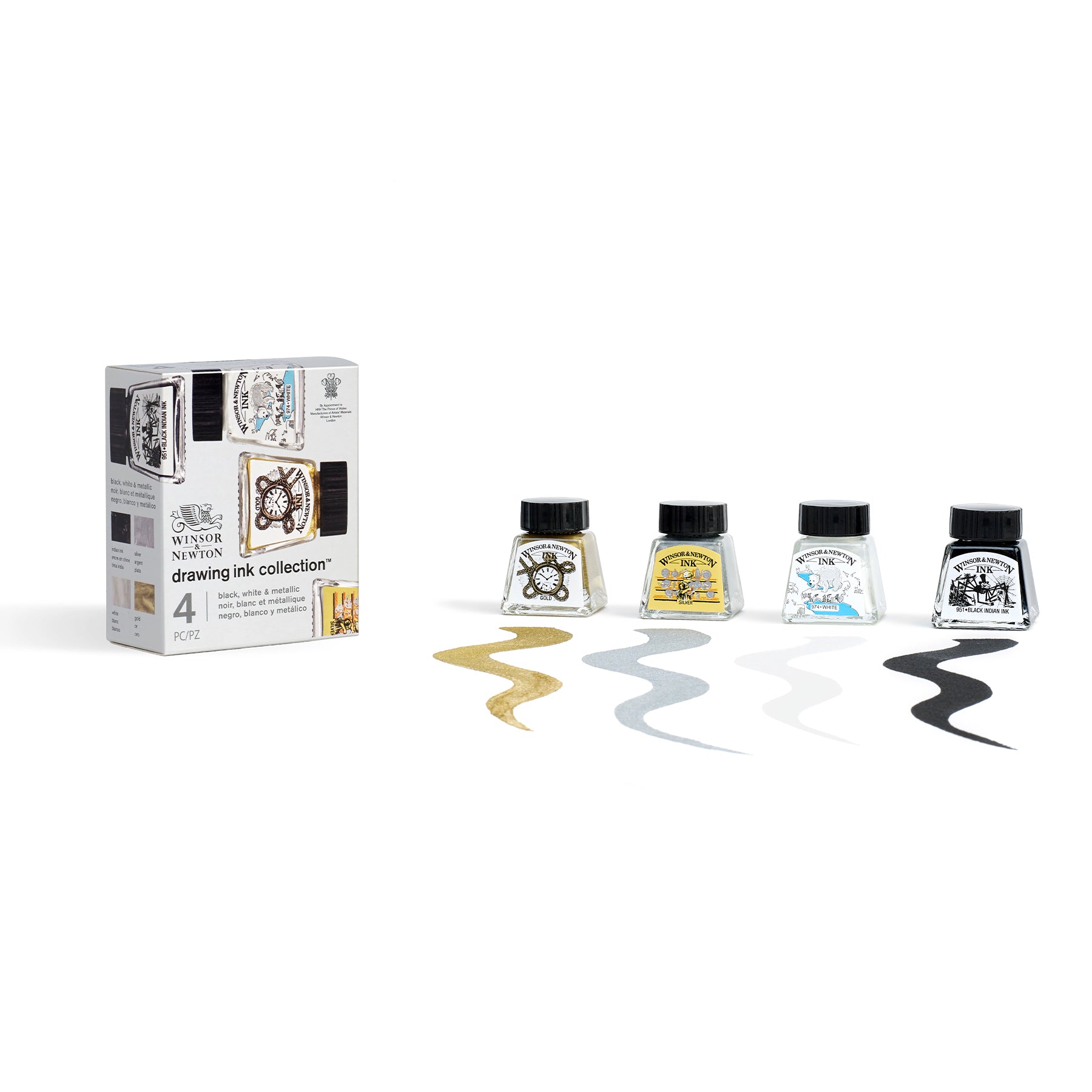 Drawing Ink Collection - Set of 4 (Black, White, Metallic)