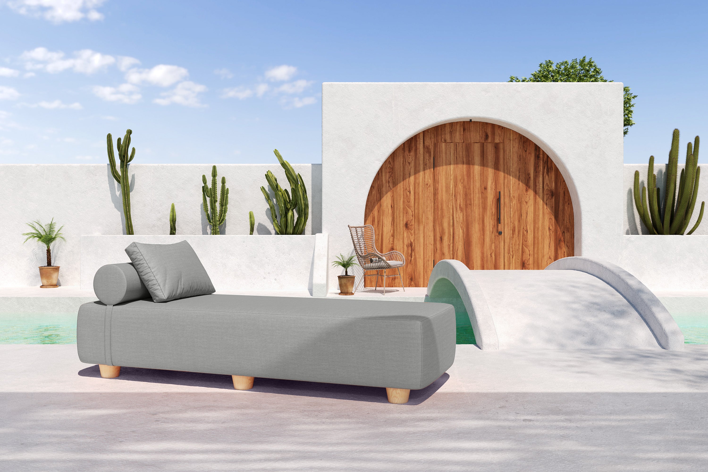 Jaxx Alvy Outdoor Sun Lounger – Luxurious Sunbed with Hevea Wood Feet, Sunbrella Granite