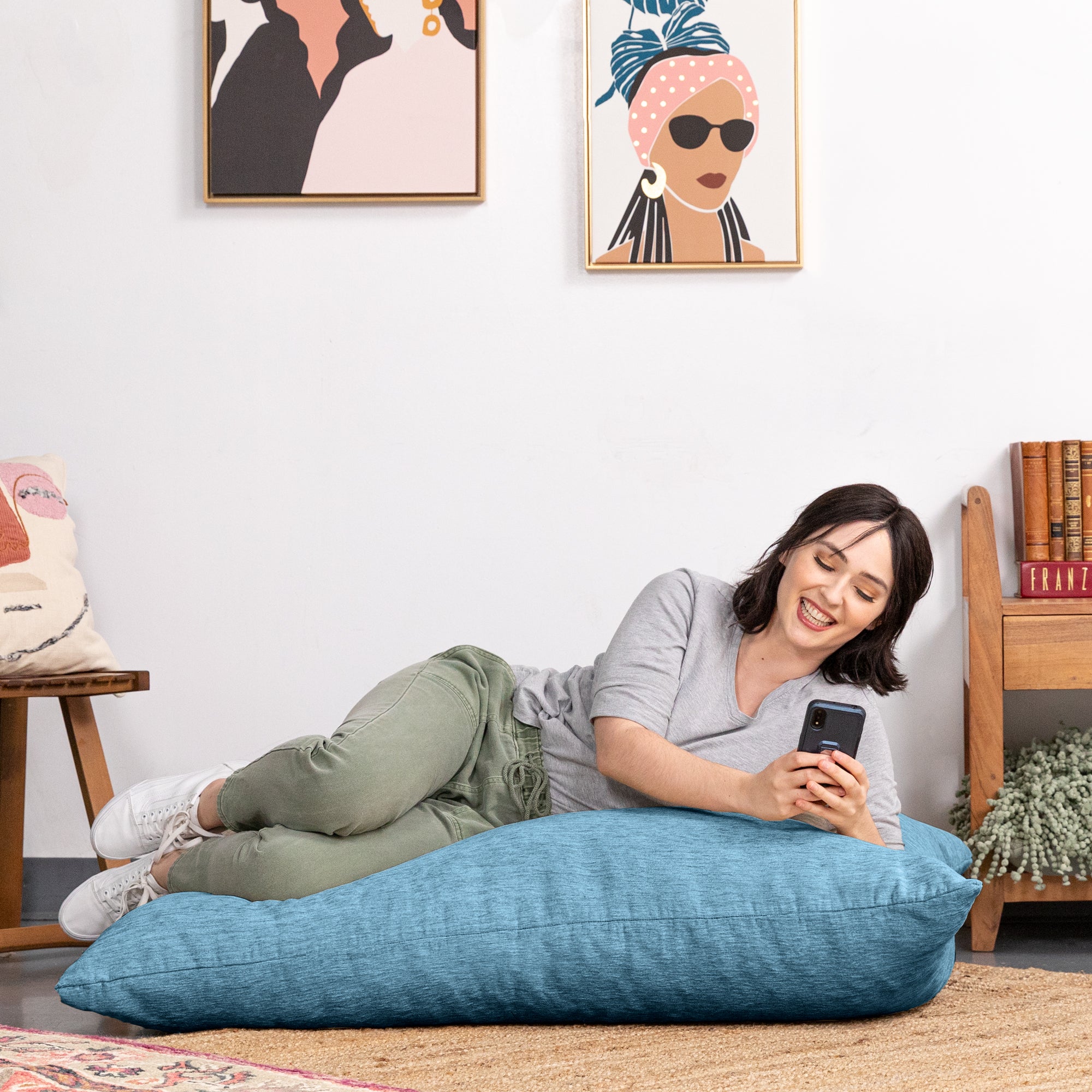 Jaxx Pillow Saxx 3.5 Foot Giant Décor Floor Pillow, Premium Chenille Cover, Turquoise