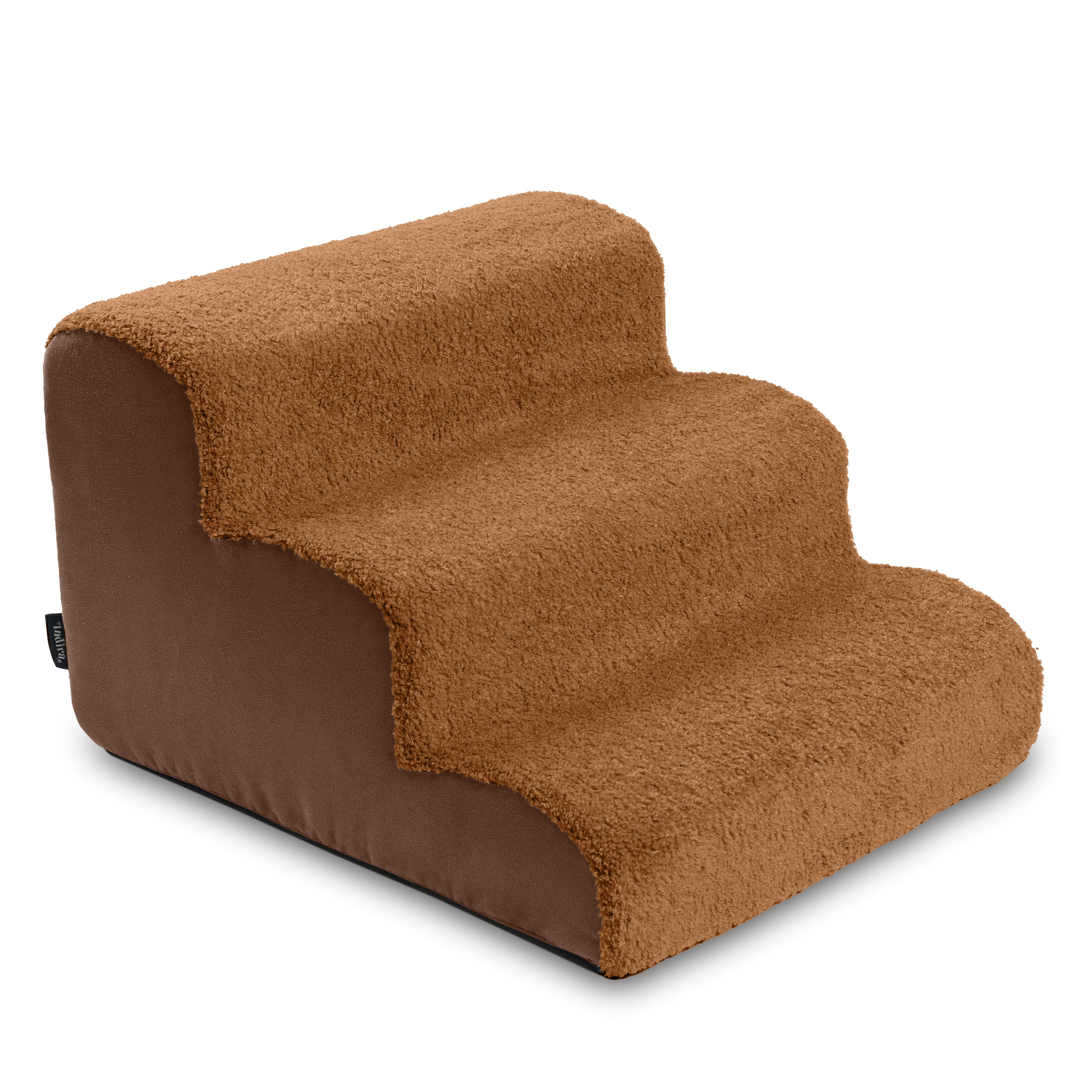 Jaxx Dubb Dog Steps - Supportive Pet Stairs for Improved Mobility & Spine Pressure Relief - Machine Washable Covers with Teddy Sherpa Top – Perfect Height for Small Dogs - 3 Stairs, Caramel/Chocolate
