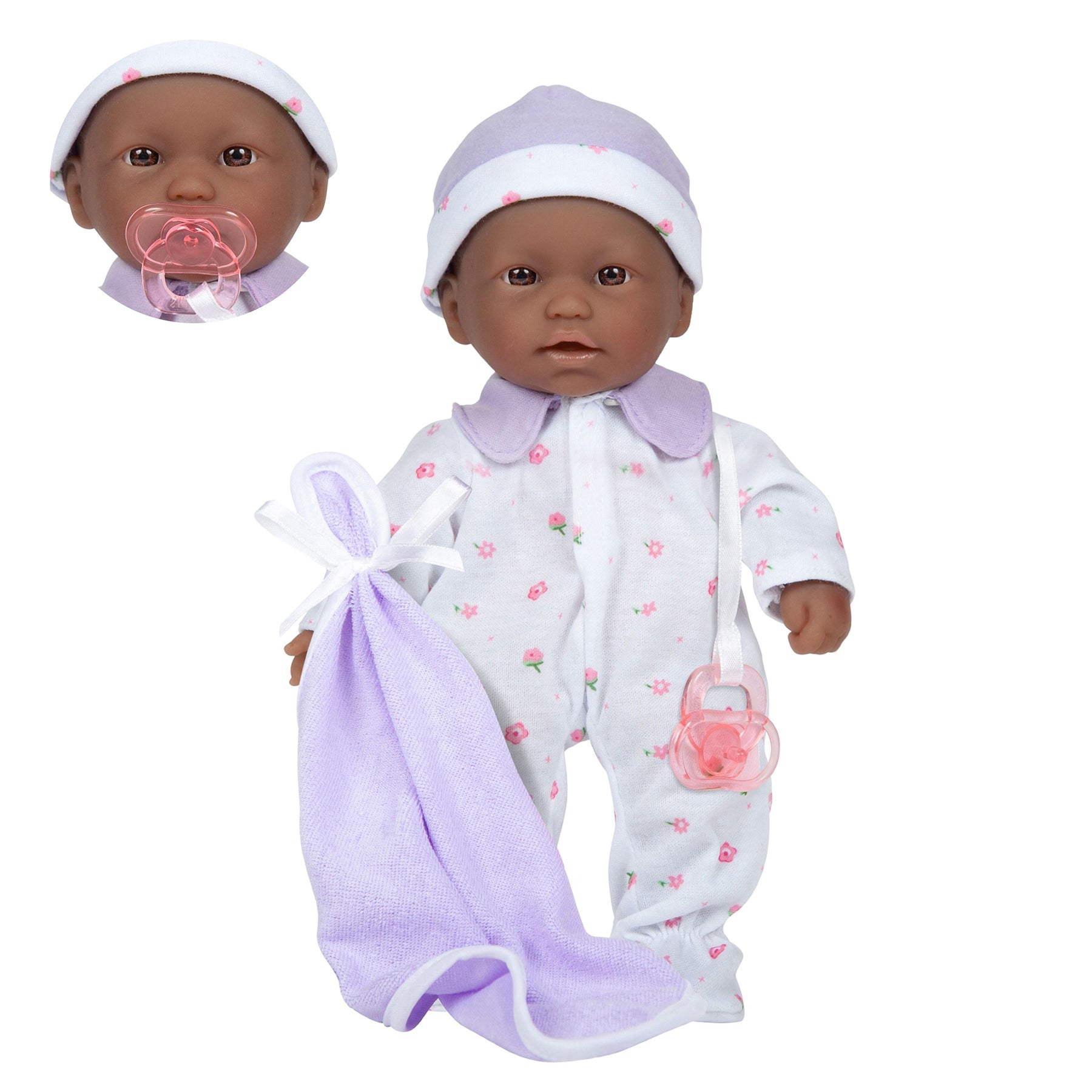 La Baby Soft 11" Baby Doll, Purple with Blanket, African-American
