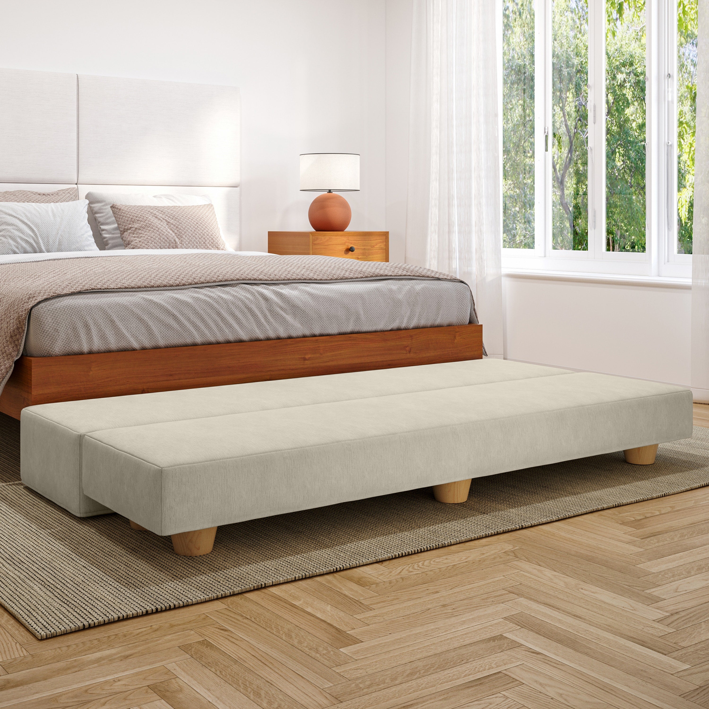 Jaxx Camden Convertible Bed Bench / Fold-Out Twin Guest Bed, Ivory