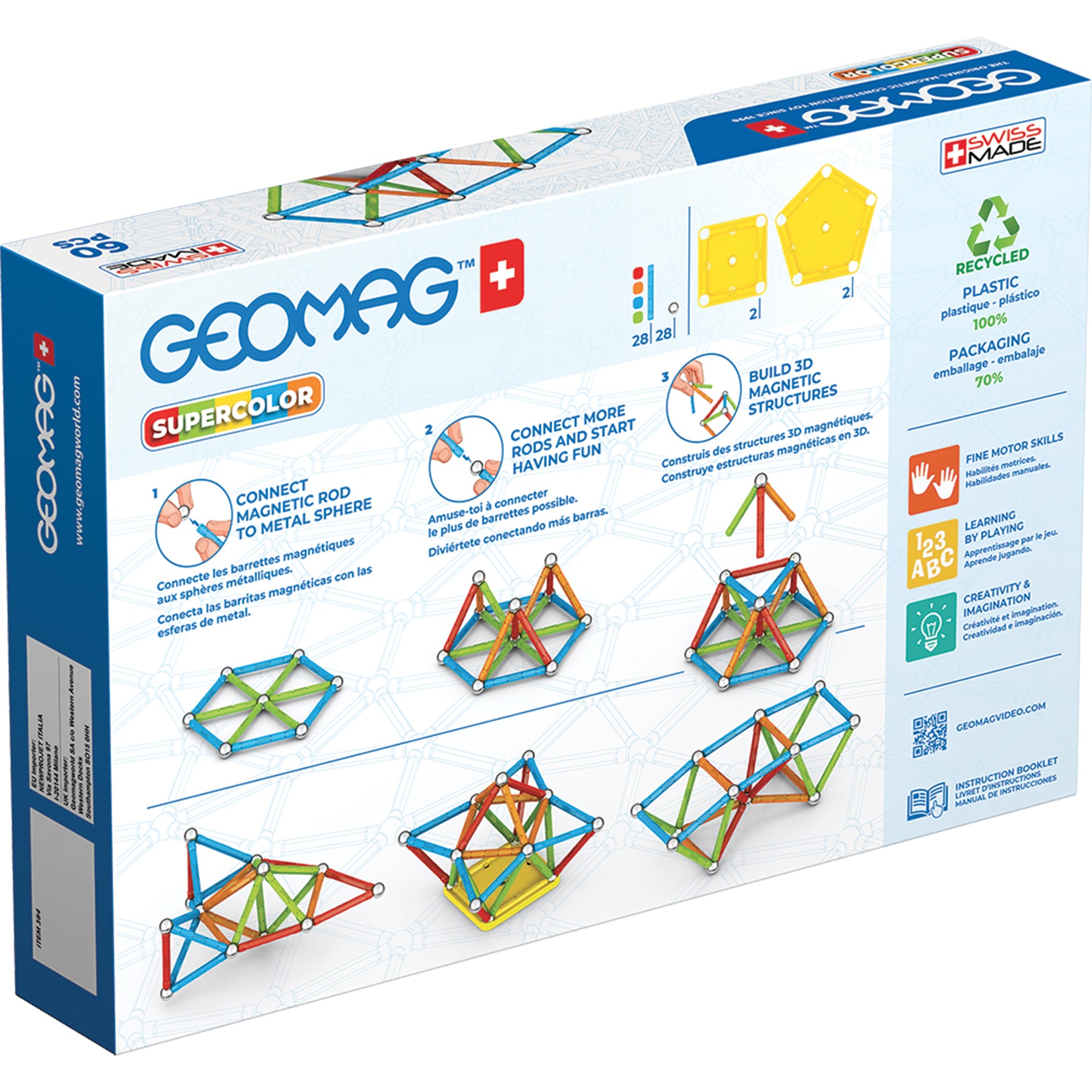 Geomag™ Supercolor Recycled Magnetic Building Set, 60 Pieces