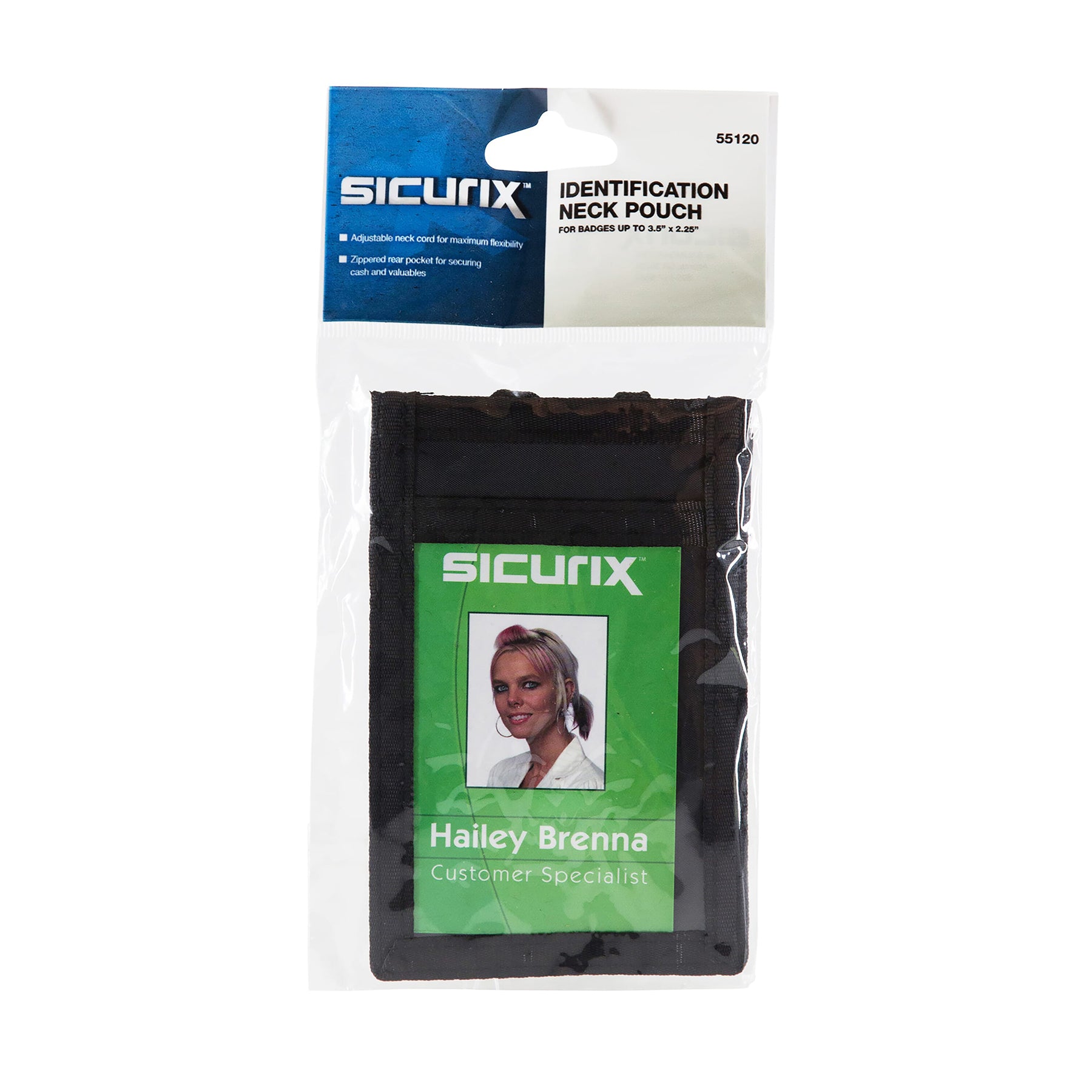 ID Neck Pouch Badge Holder, Vertical, Adjustable Cord, 4" x 2-1/4" Insert, Black