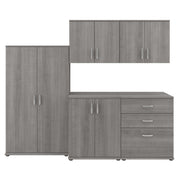 Bush Business Furniture Universal 92W 5 Piece Modular Storage Set with Floor and Wall Cabinets in Platinum Gray - 82.41" Width x 24.69" Depth x 61.81" Height