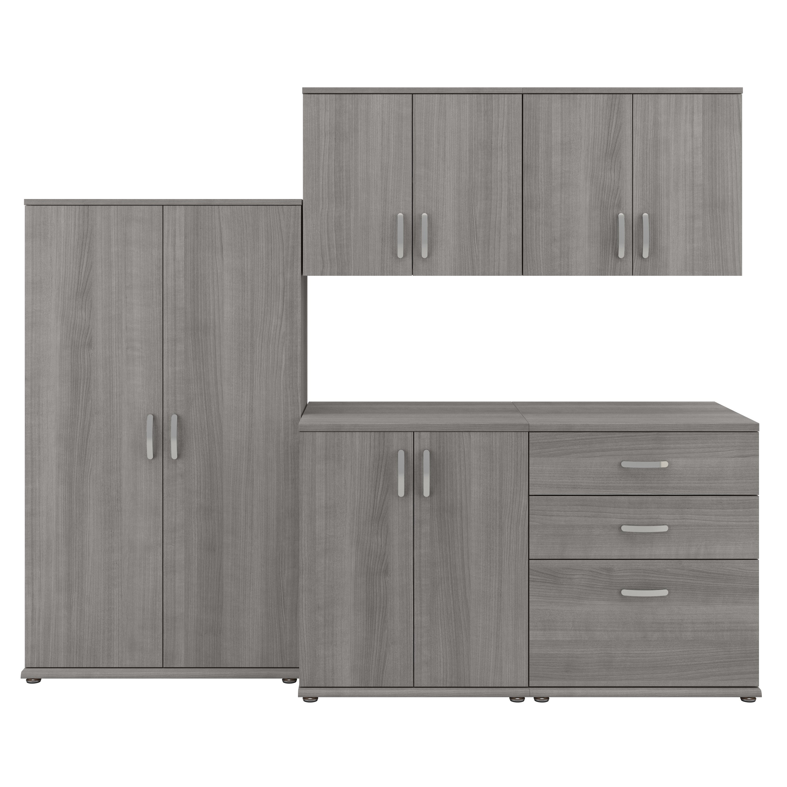 Bush Business Furniture Universal 92W 5 Piece Modular Storage Set with Floor and Wall Cabinets in Platinum Gray - 82.41" Width x 24.69" Depth x 61.81" Height