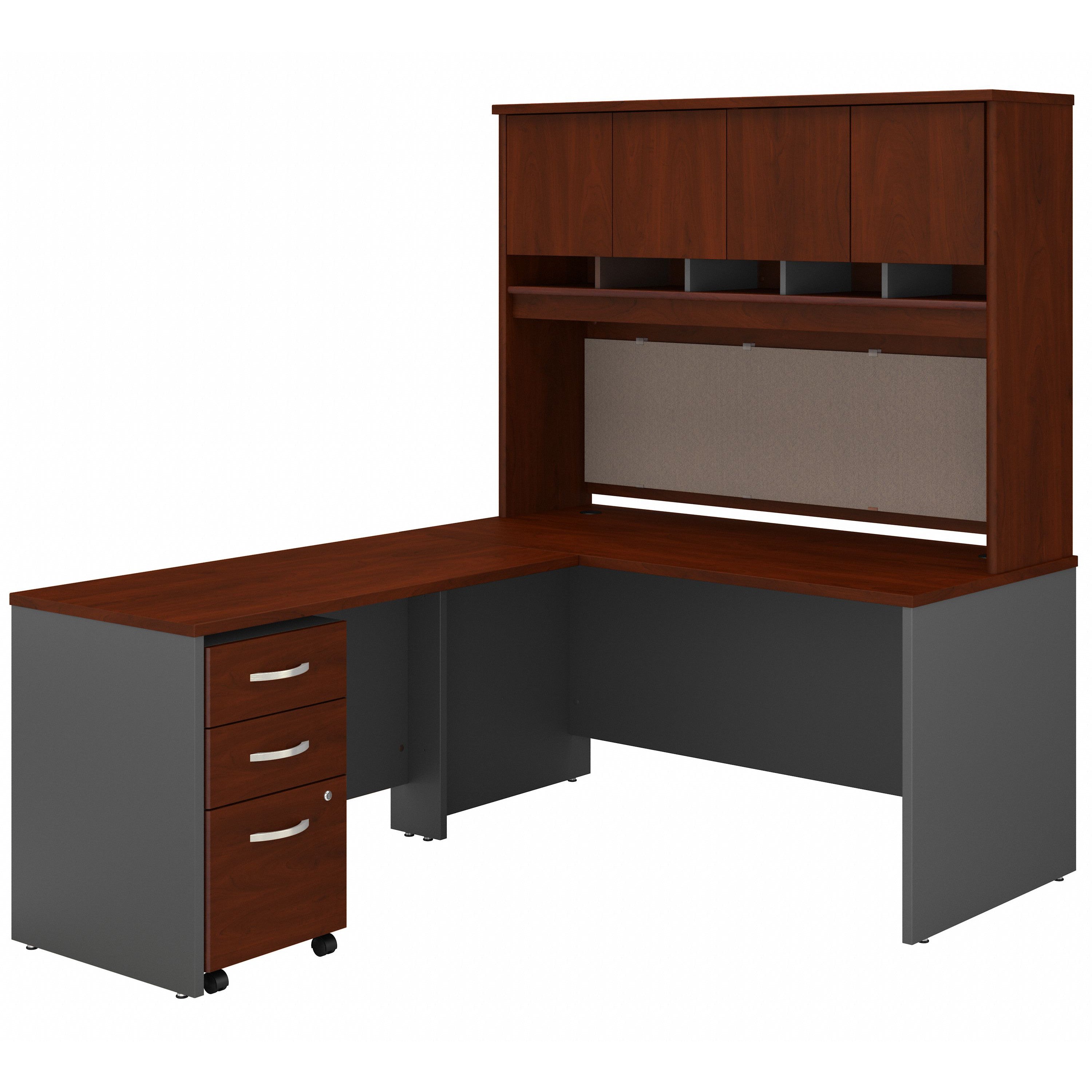 Bush Business Furniture Series C 60W L Shaped Desk with Hutch and Mobile File Cabinet in Hansen Cherry - 59.45" Width x 77.05" Depth x 72.85" Height