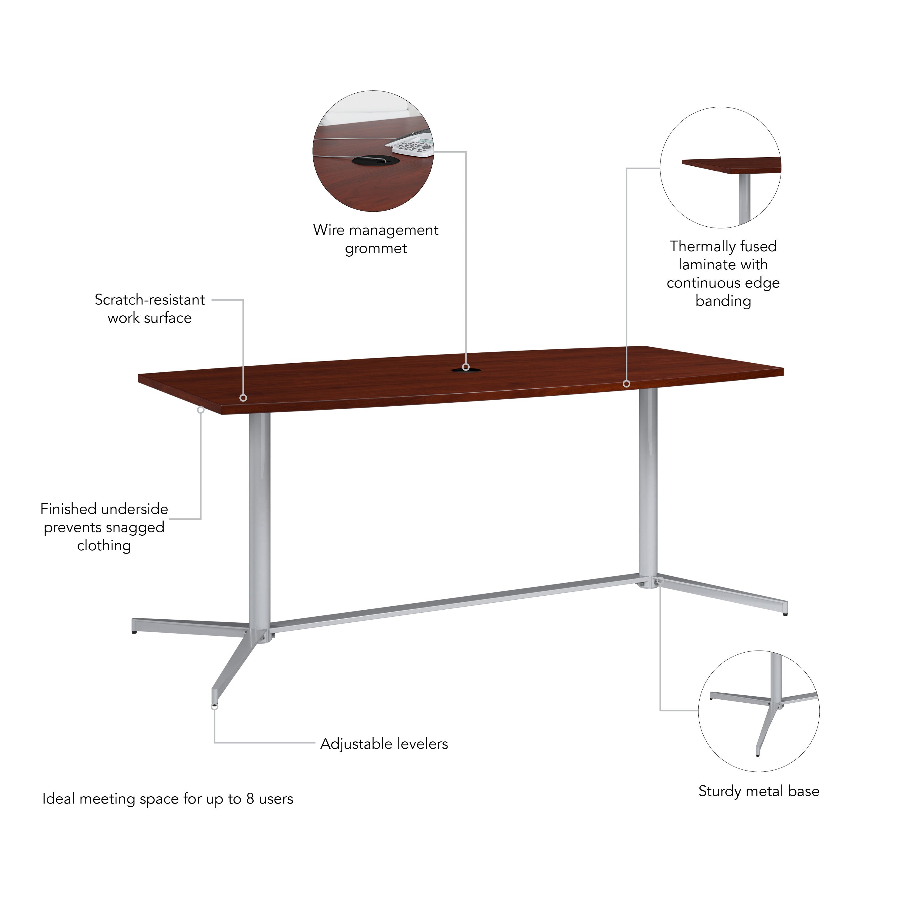 Bush Business Furniture 72-inch Office Conference Table with Metal Base in Hansen Cherry - 73.25" Width x 35.98" Depth x 30.28" Height