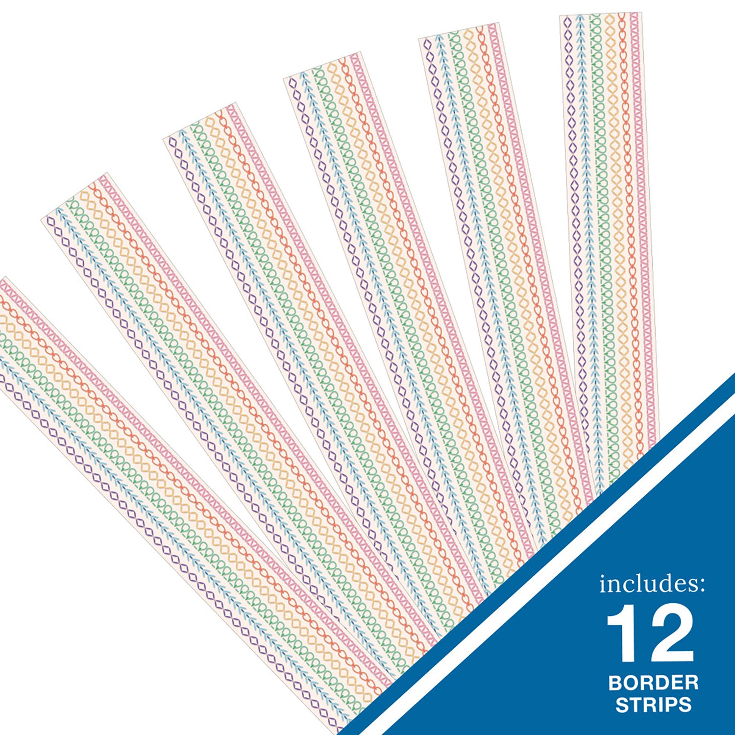 Crafty and Cool Rainbow Stitched Straight Bulletin Board Borders, 36 Feet