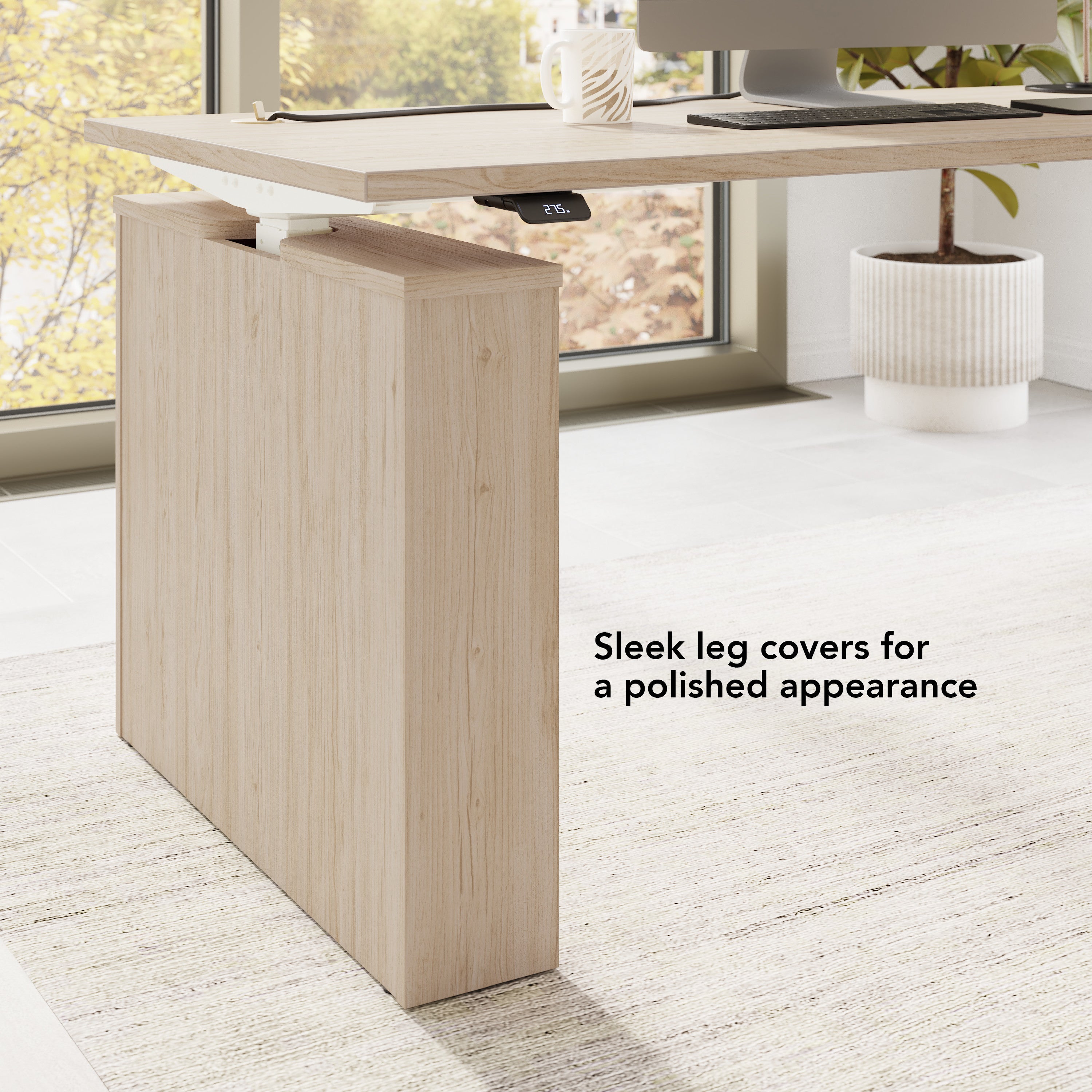Bush Business Furniture Stratus&nbsp;72W x&nbsp;30D Electric Height Adjustable Standing Desk in Natural Elm with White Base - 71.02" Width x 29.37" Depth x 27.44" Height