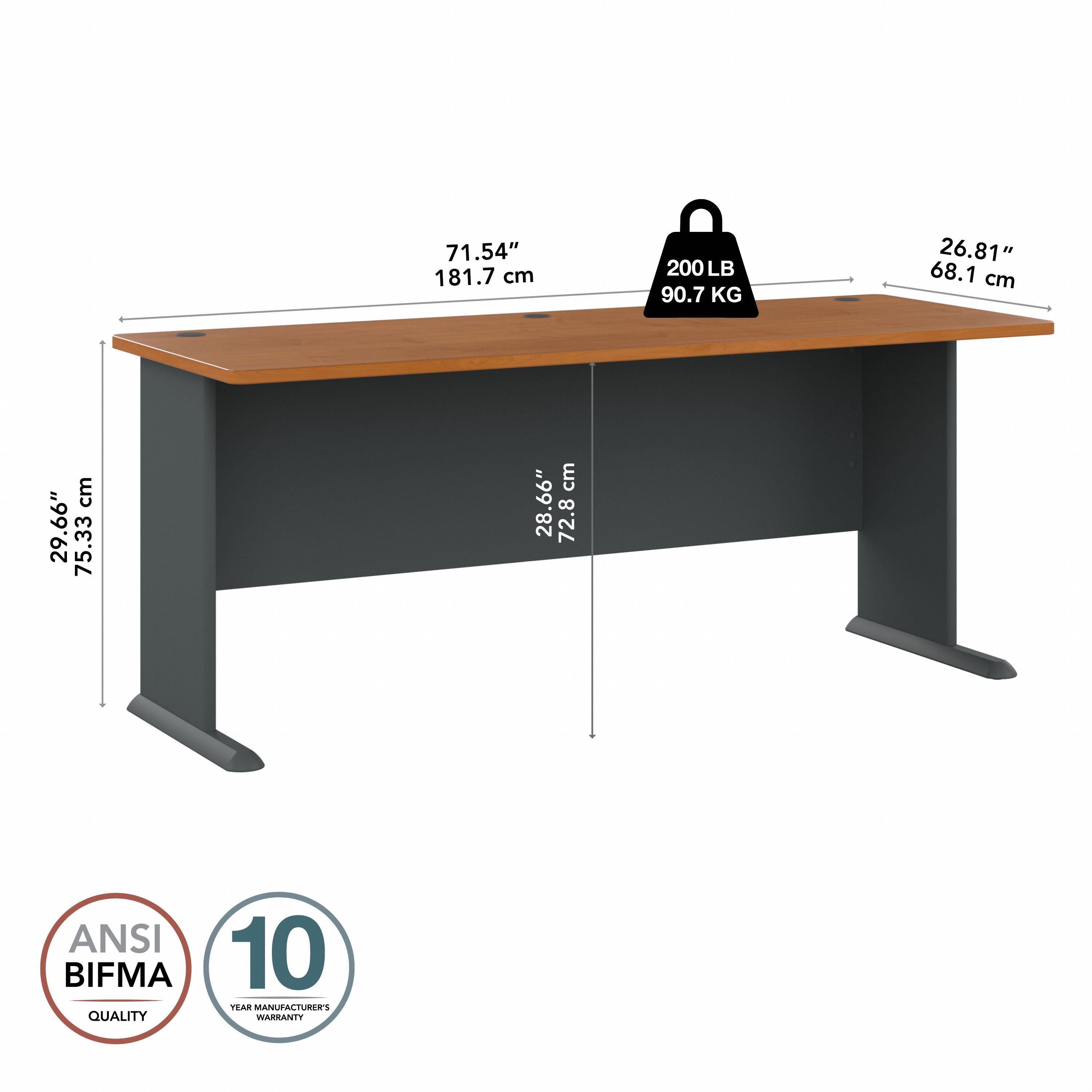 Bush Business Furniture Series A 72W Desk in Natural Cherry and Slate - 71.54" Width x 26.81" Depth x 29.66" Height