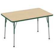 30" x 48" Rectangle T-Molding Activity Table with Adjustable Standard Ball Glide Legs - Maple/Green