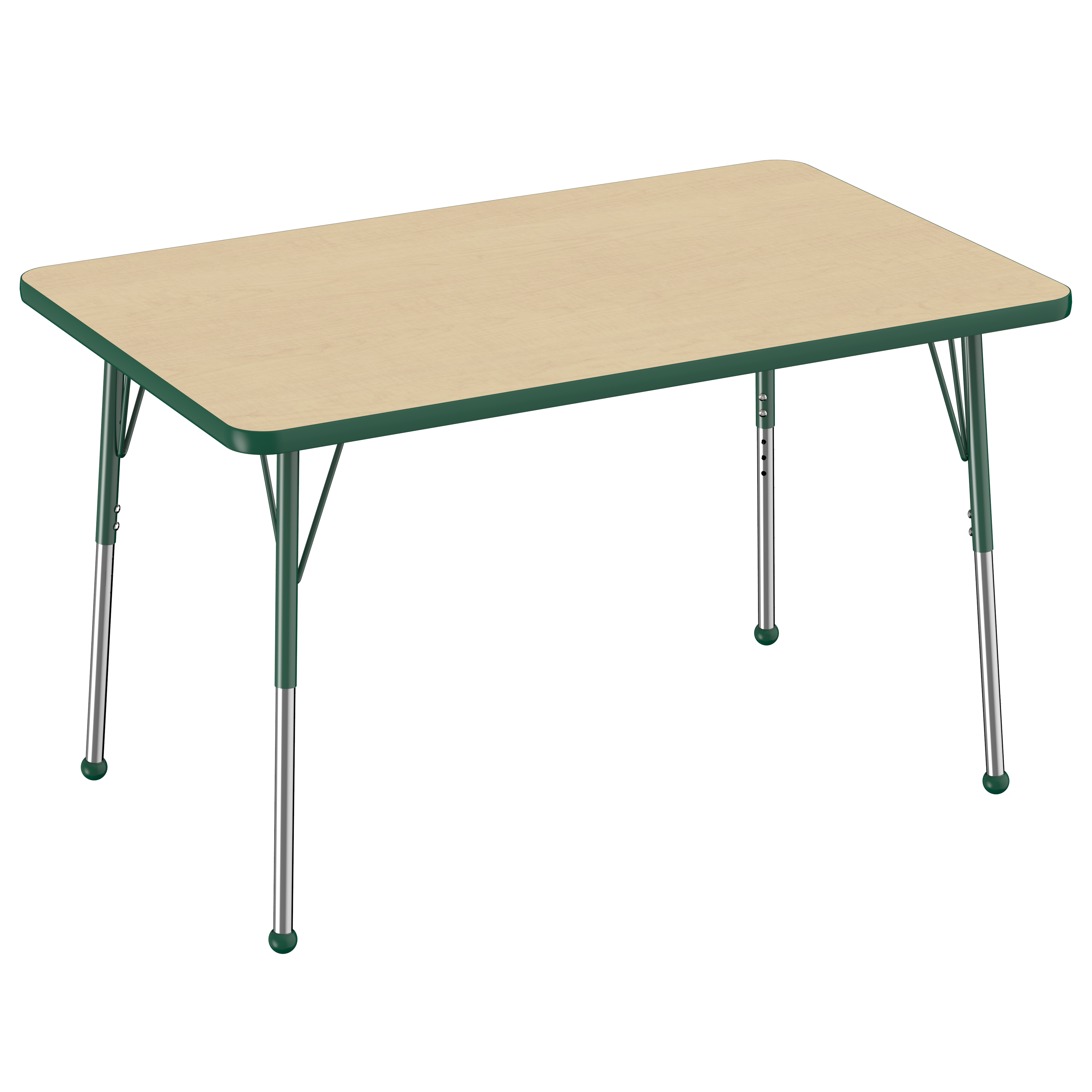 30" x 48" Rectangle T-Molding Activity Table with Adjustable Standard Ball Glide Legs - Maple/Green