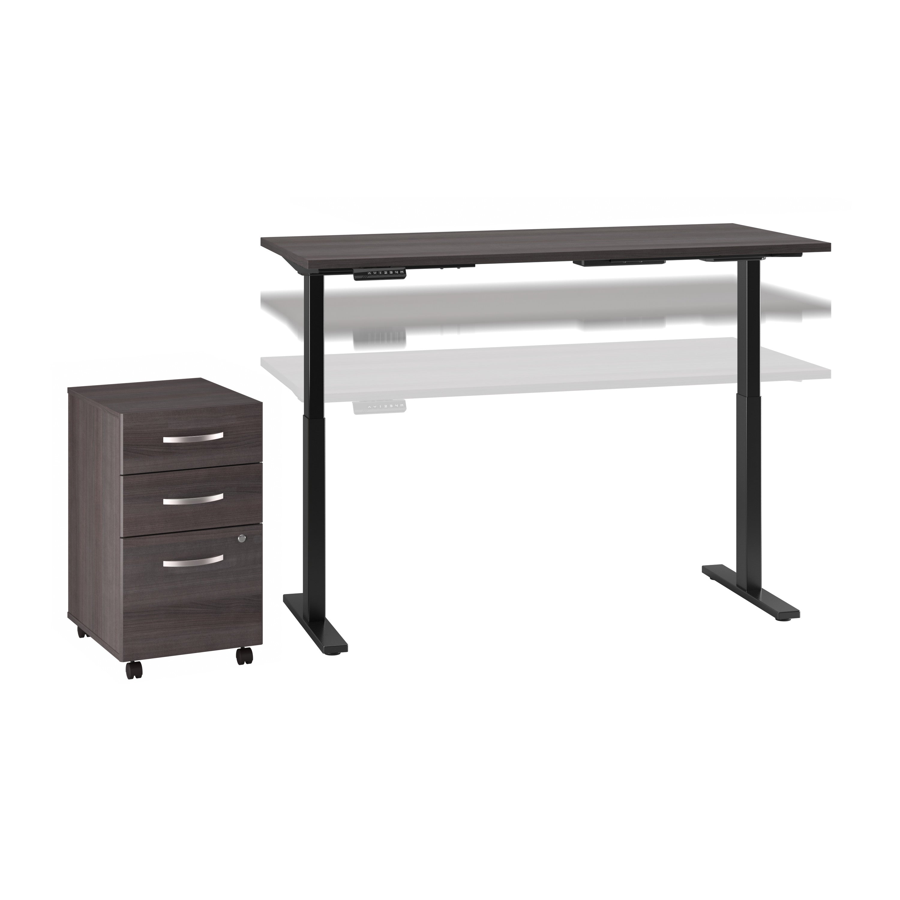 Move 60 Series by Bush Business Furniture 60W x 30D Height Adjustable Standing Desk with Storage in Storm Gray with Black Base - 59.45" Width x 29.37" Depth x 47.69" Height