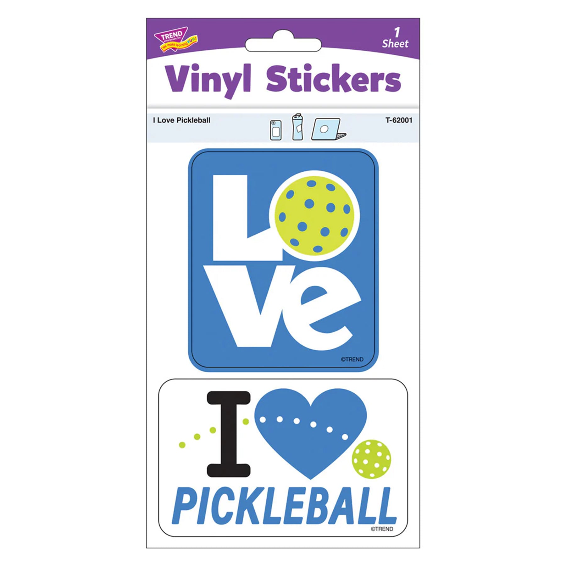 I Love Pickleball Vinyl Stickers, Pack of 2
