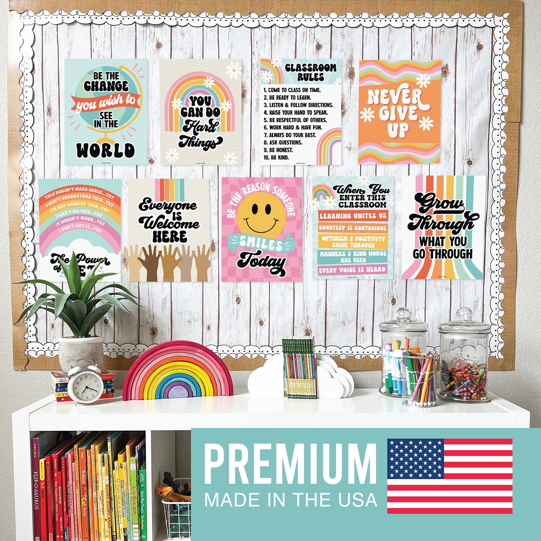 Retro Growth Mindset Classroom Decor Posters, Set of 9