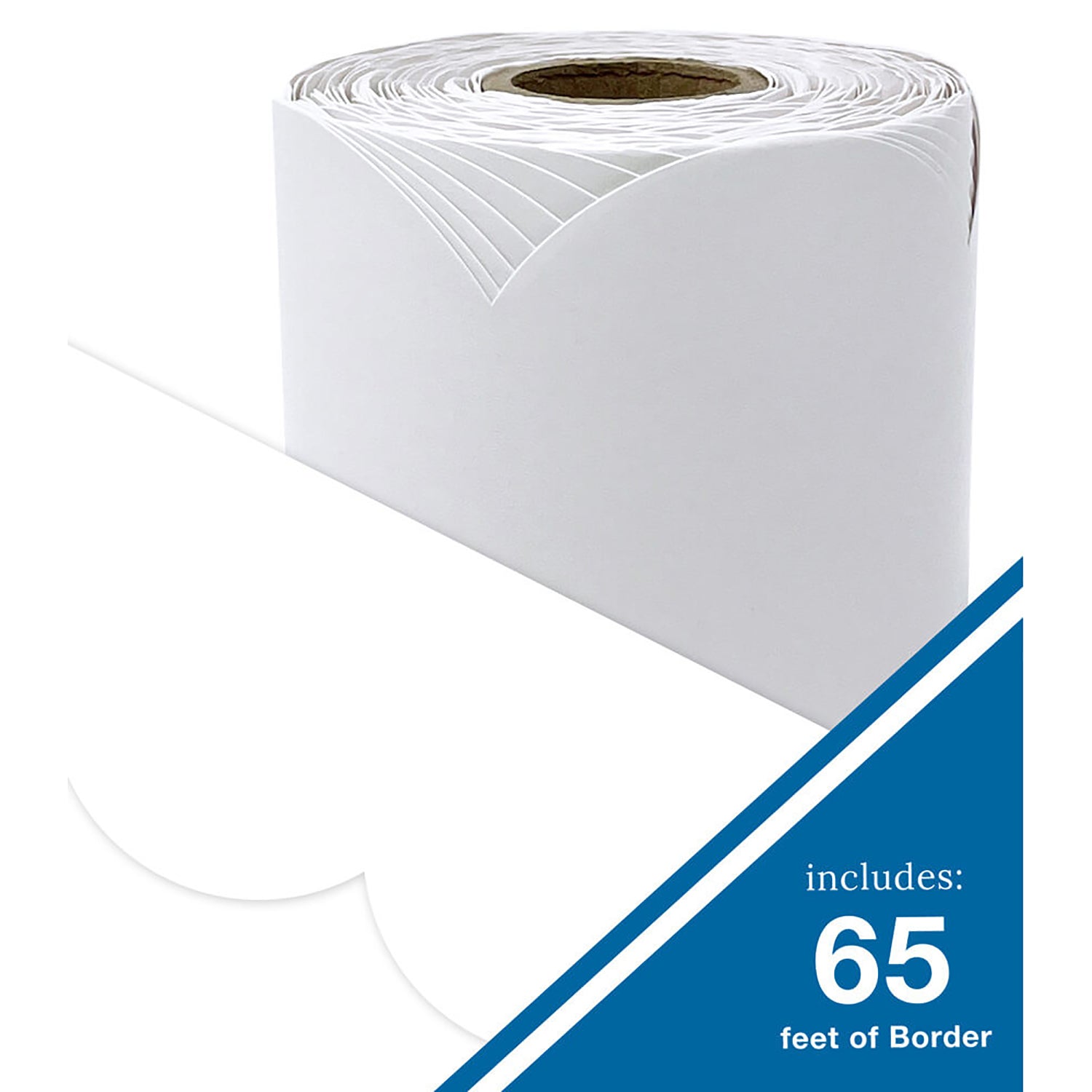 White Rolled Scalloped Bulletin Board Borders, 3 Inch x 65 Feet