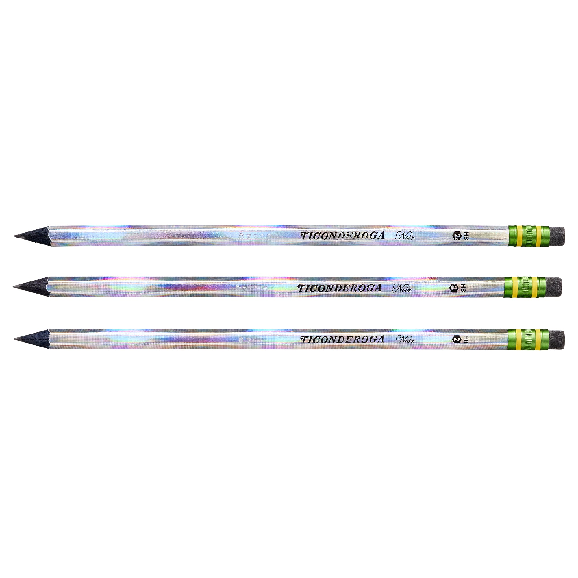 Noir Pencils, Holographic Foil on Black Wood, #2 Soft, Presharpened, Pack of 12
