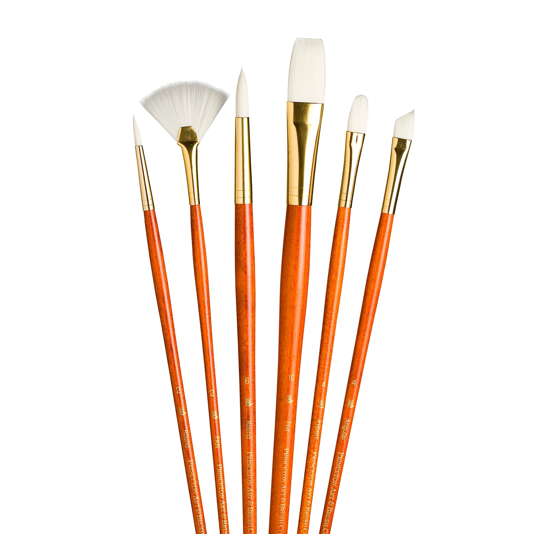 RealValue Brush Set, White Taklon Bristles, Long Handle Mixed Media Paintbrush, Orange, 6 Pieces