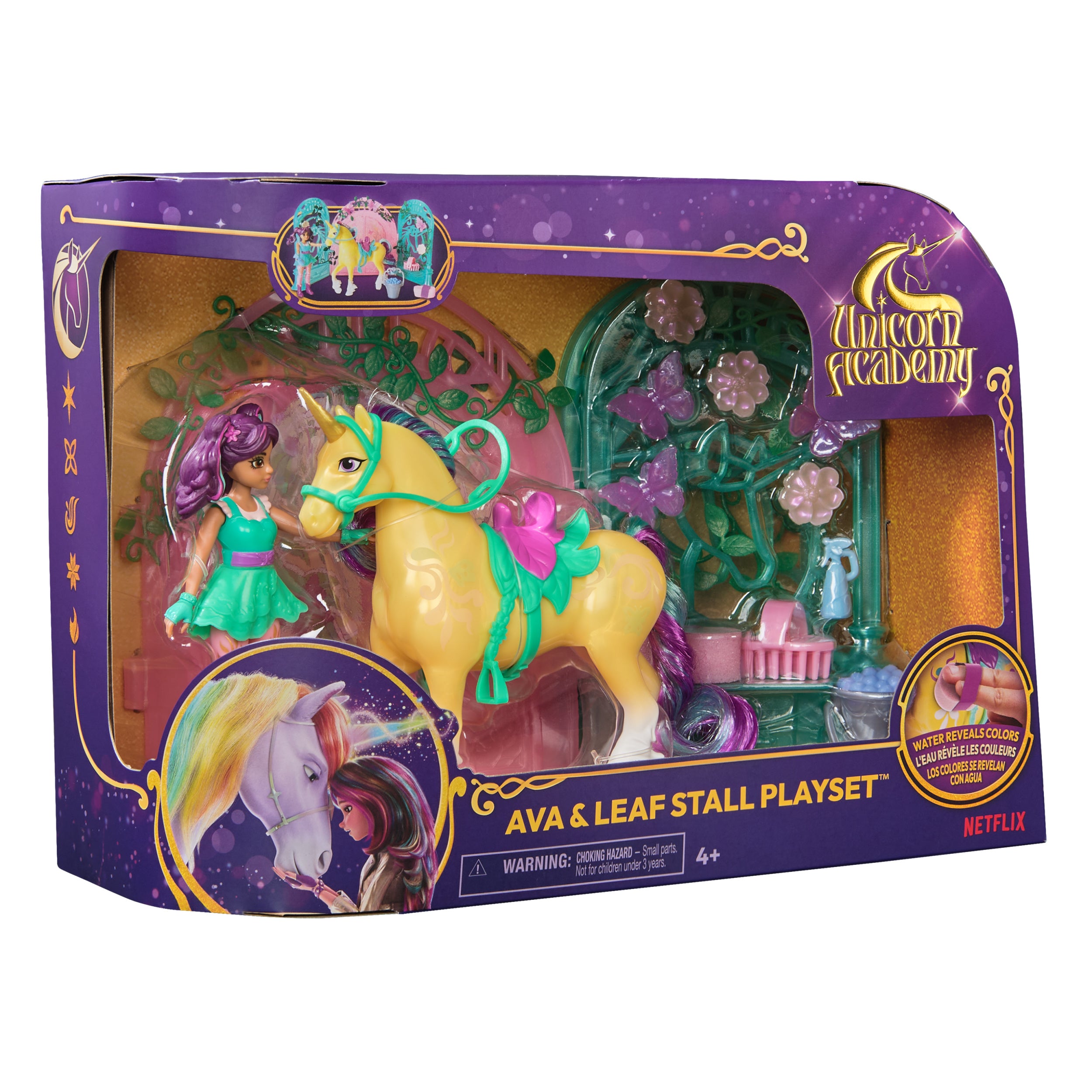 Unicorn Academy, Ava Doll & Color-Change Leaf Stall Playset with 15 Accessories, Dolls & Unicorn Toys for Girls Ages 4 and up