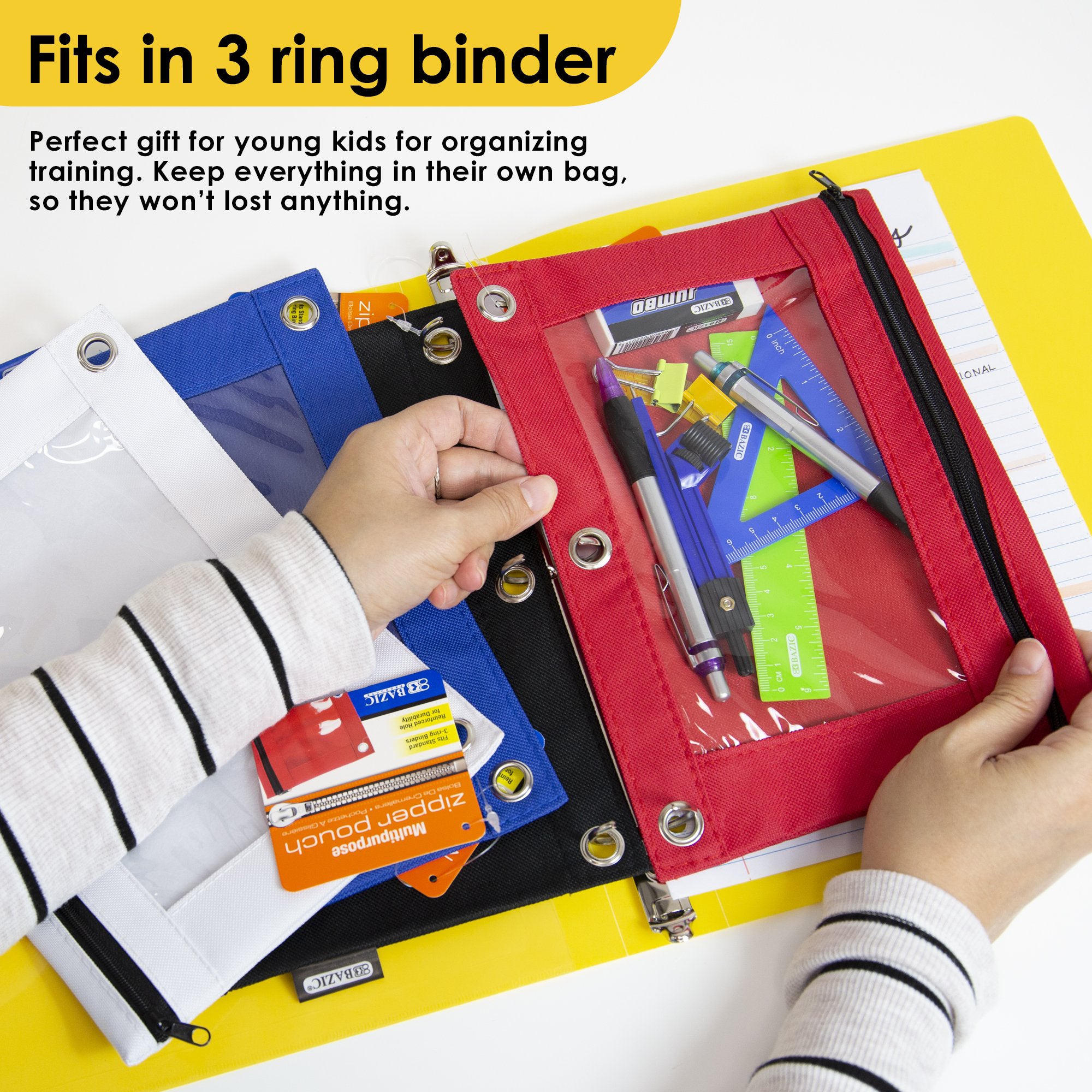 3-Ring Pencil Pouch with Clear Window, Assorted, 1 Pouch
