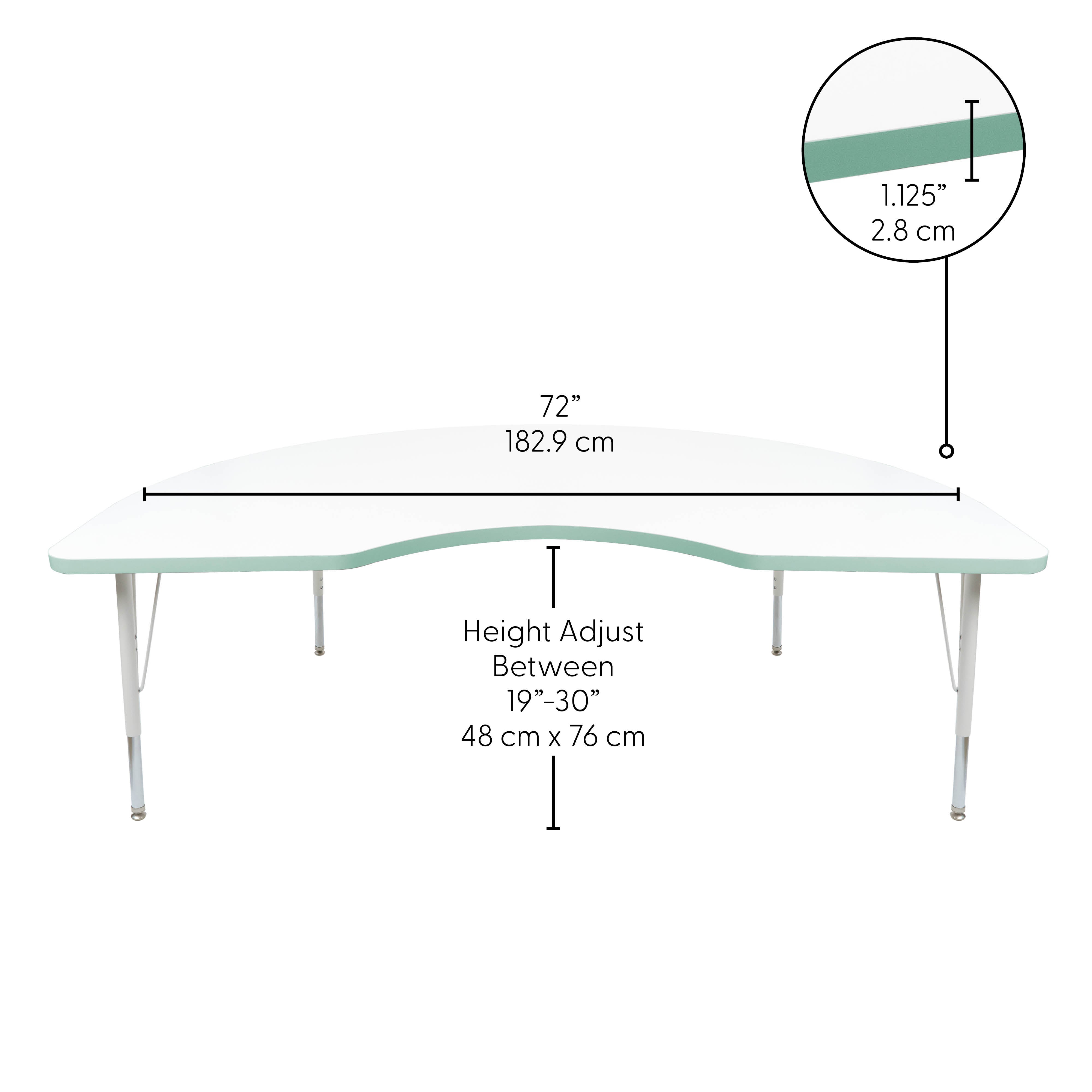 48" x 72" Kidney Thermofused Activity Table with Adjustable Standard Swivel Glide Legs - White/Seafoam/White